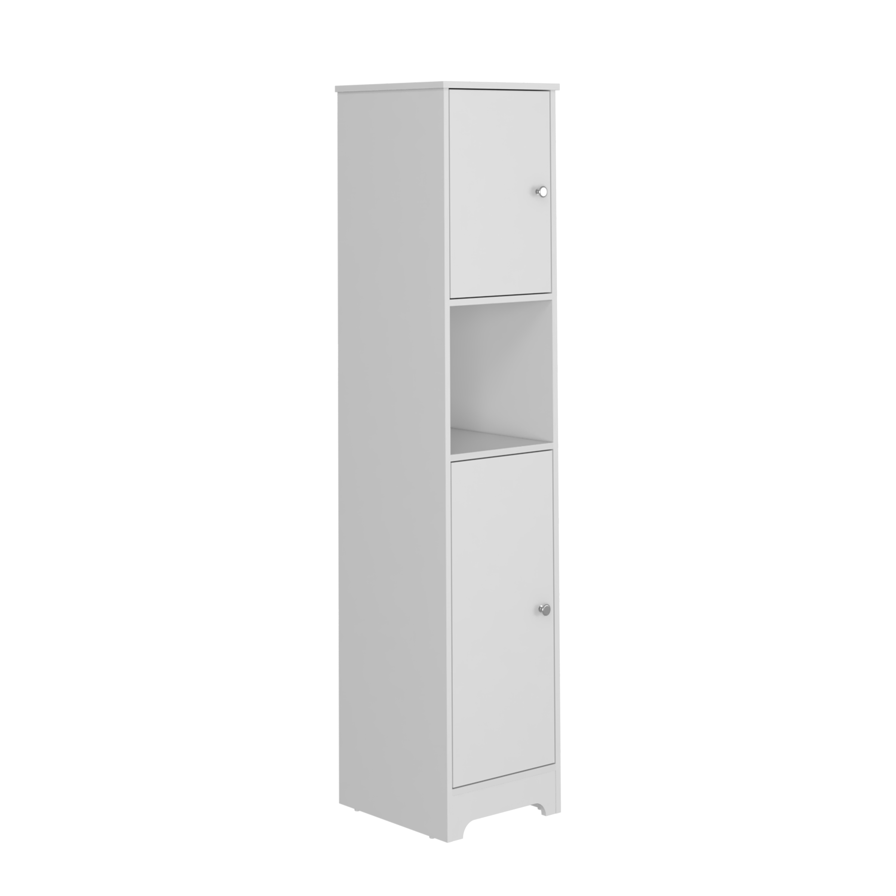 DEPOT E-SHOP Yaka Linen Double Door Cabinet, Four Interior Shelves, One Open Shelf, White