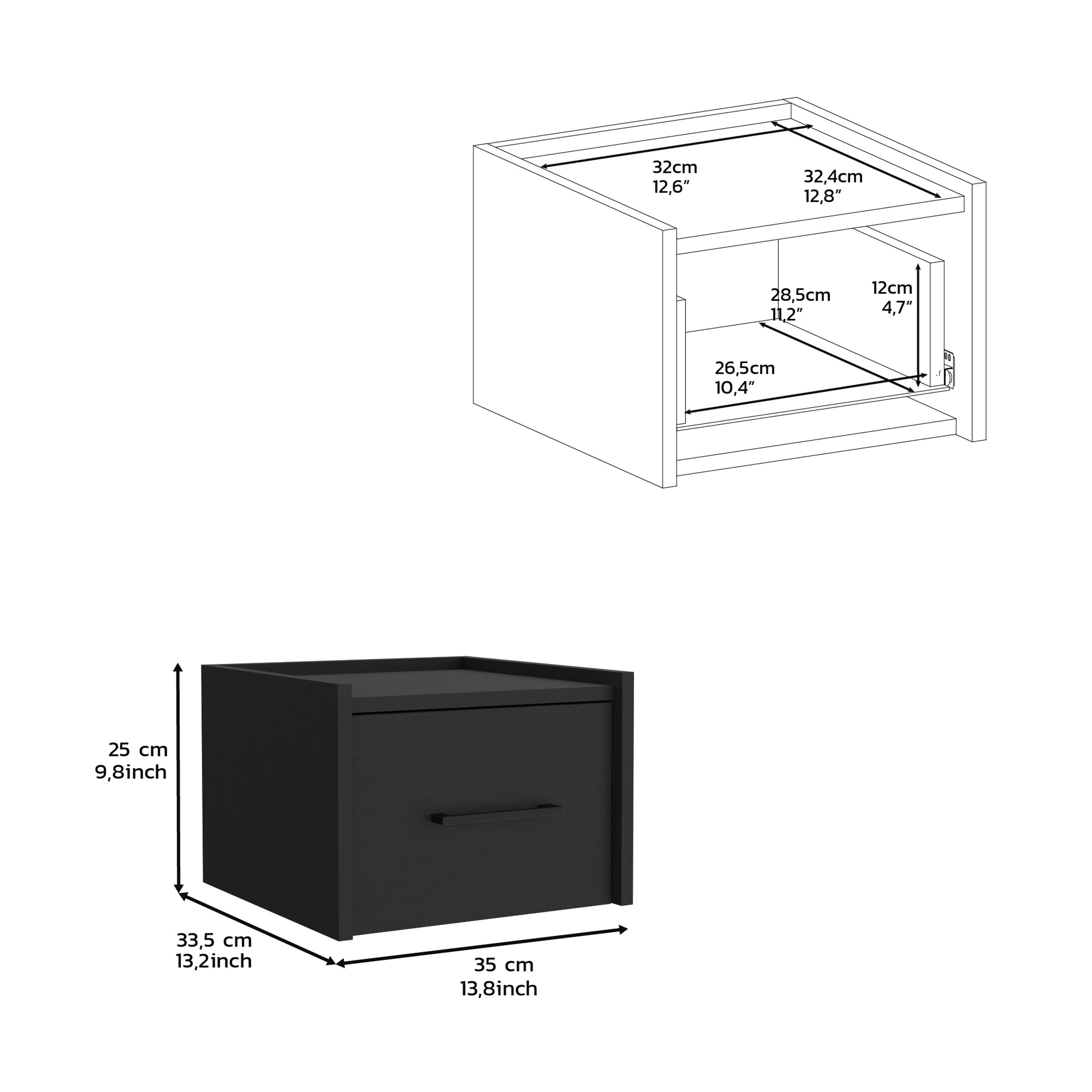 Yorktown Floating Nightstand, Space-Saving Design with Handy Drawer and Surface, Black