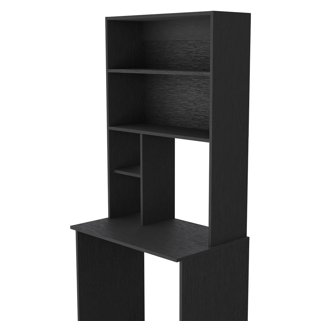 DEPOT E-SHOP Xalo Computer Hutch Desk, Lower Shelf, Four Shelves, Black