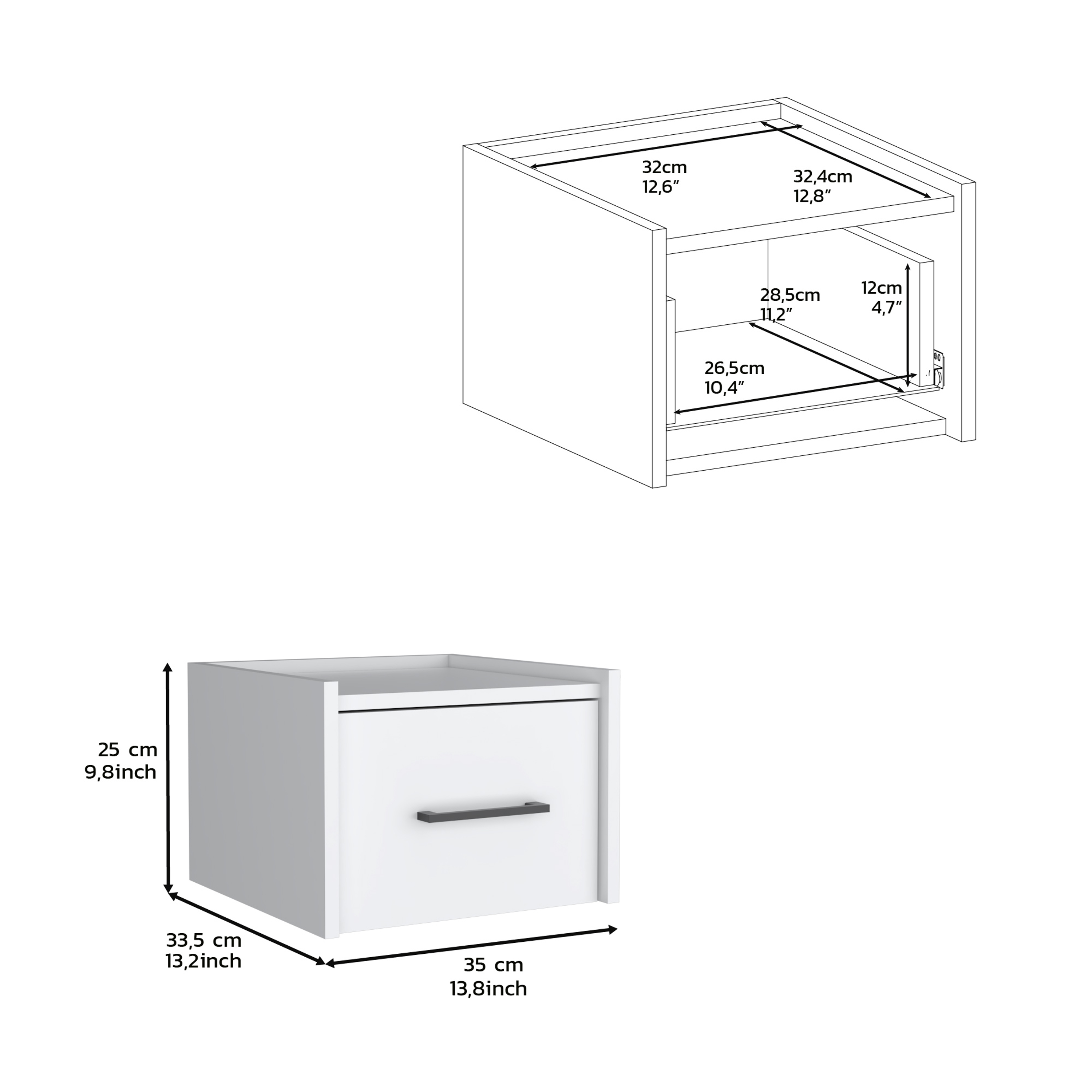 Yorktown Floating Nightstand, Space-Saving Design with Handy Drawer and Surface, White