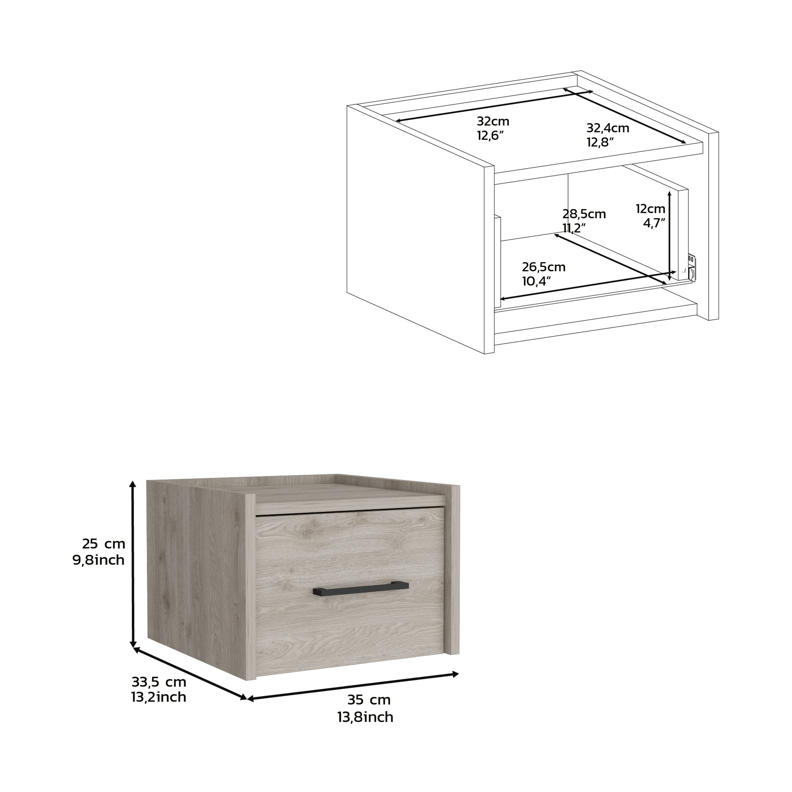 Yorktown Floating Nightstand, Space-Saving Design with Handy Drawer and Surface, Light Gray