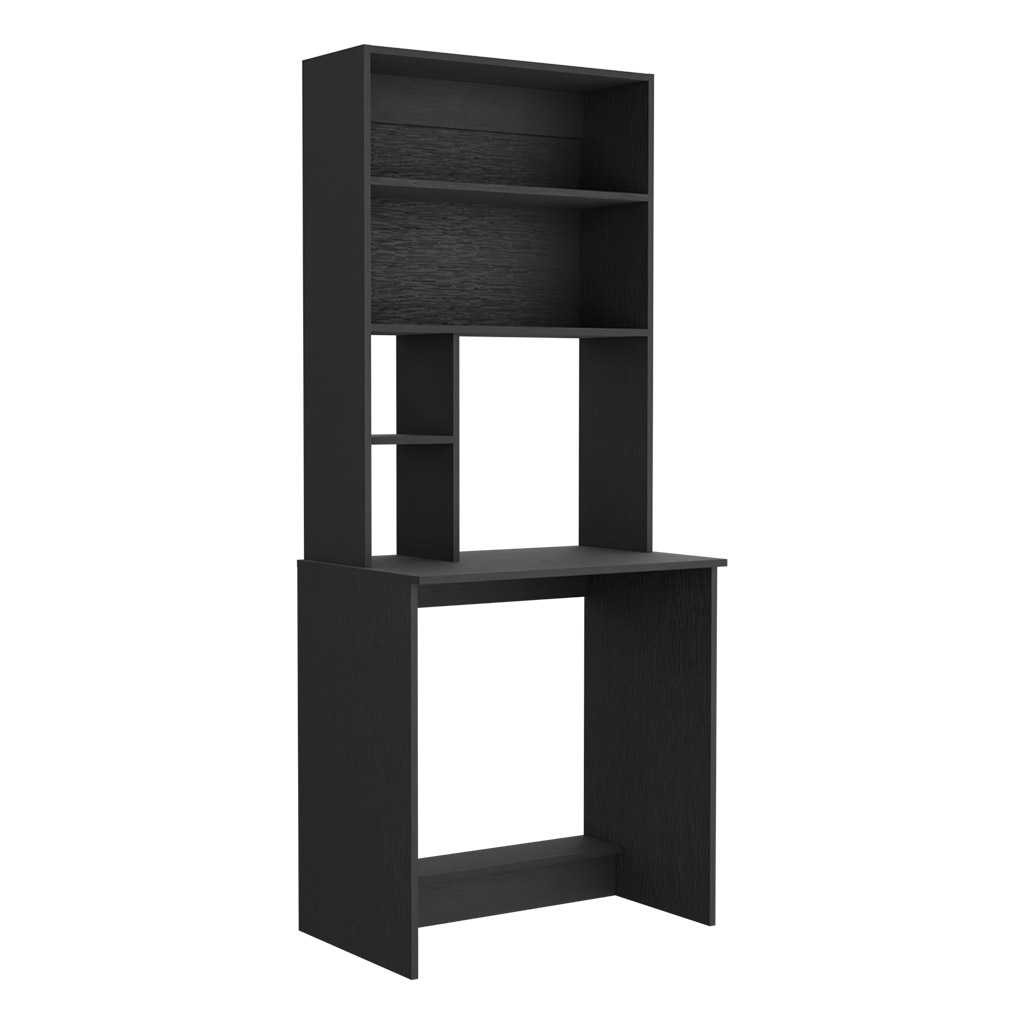 DEPOT E-SHOP Xalo Computer Hutch Desk, Lower Shelf, Four Shelves, Black