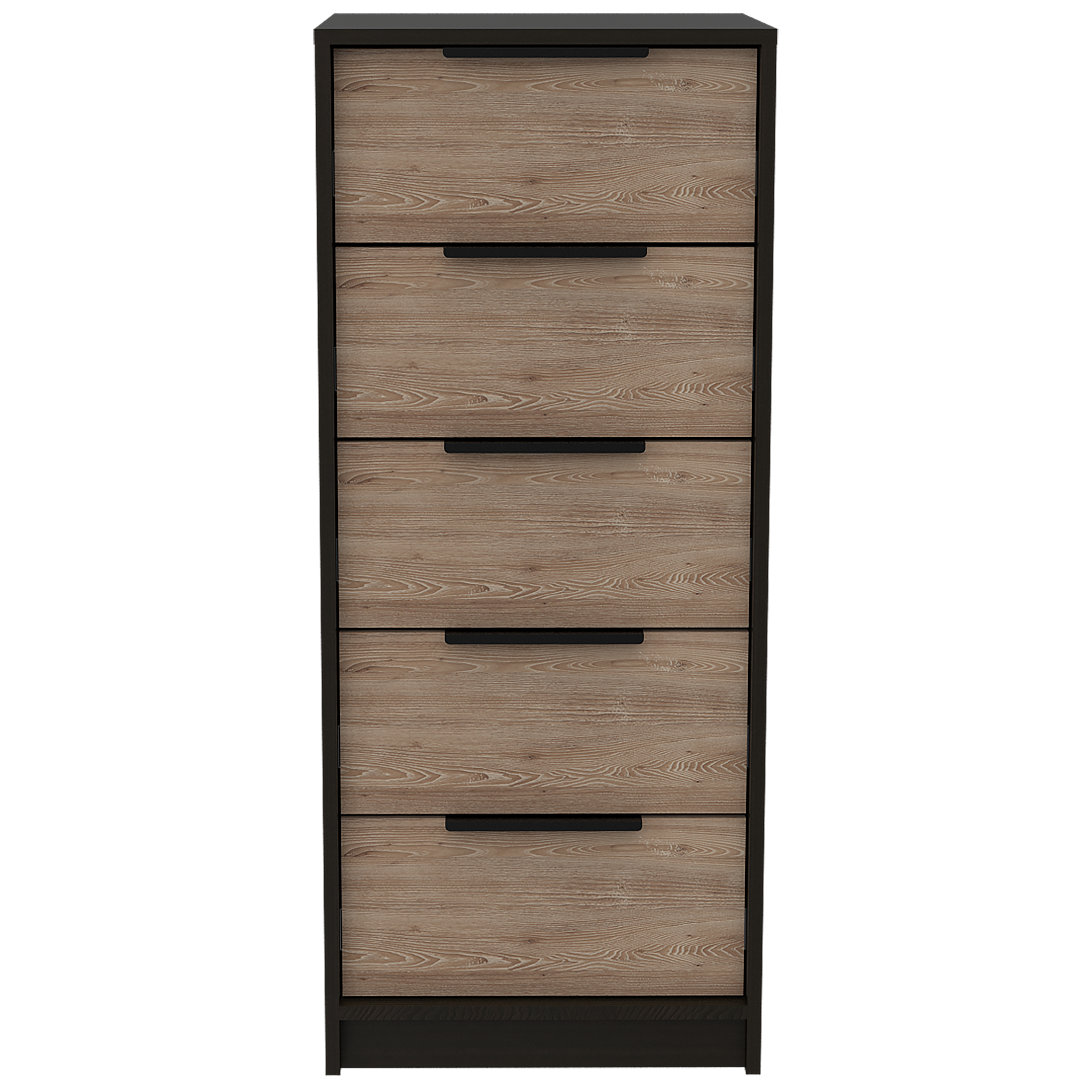 DEPOT E-SHOP Egeo 5 Drawer Dresser, Vertical Dresser, Black / Light Oak