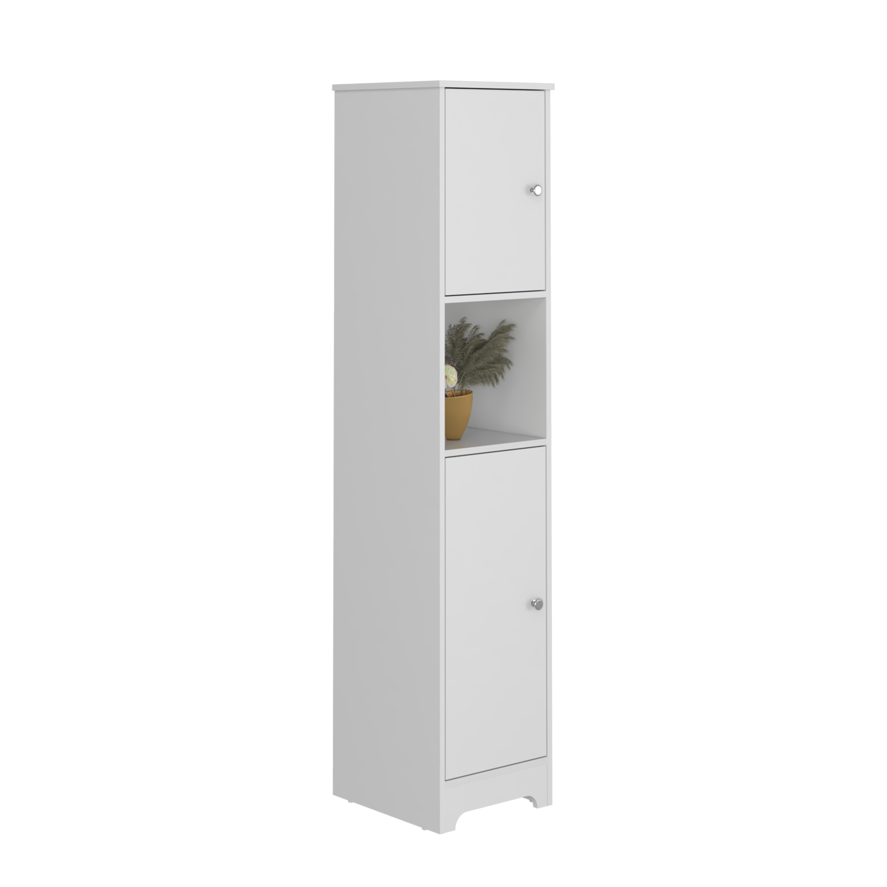 DEPOT E-SHOP Yaka Linen Double Door Cabinet, Four Interior Shelves, One Open Shelf, White