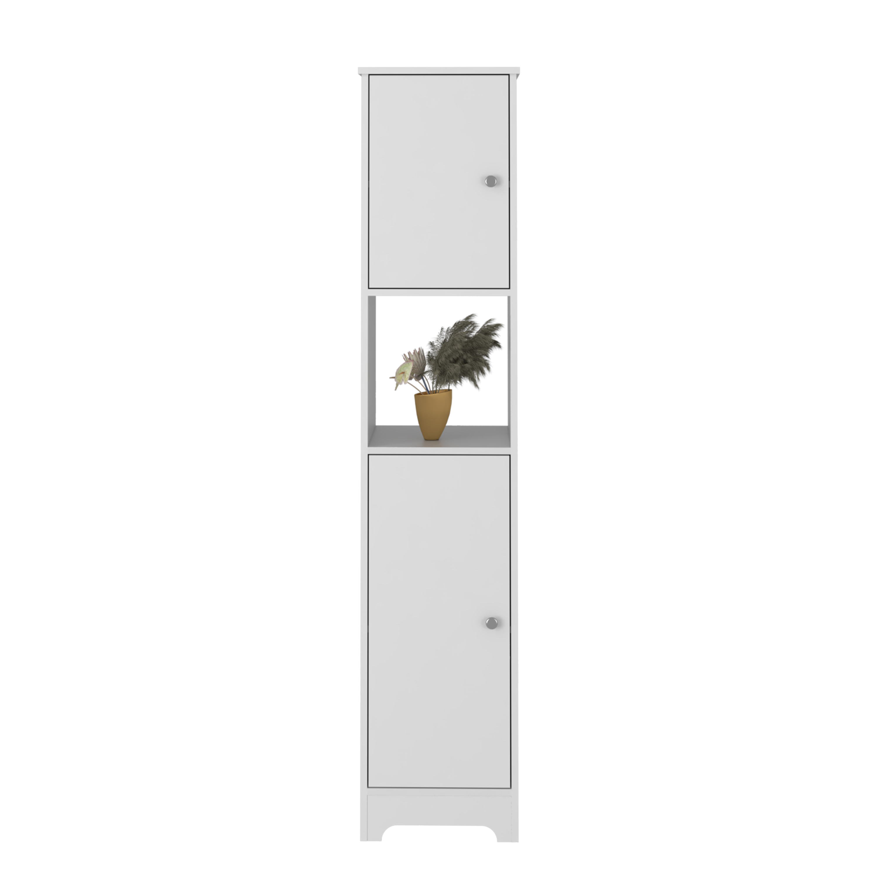 DEPOT E-SHOP Yaka Linen Double Door Cabinet, Four Interior Shelves, One Open Shelf, White