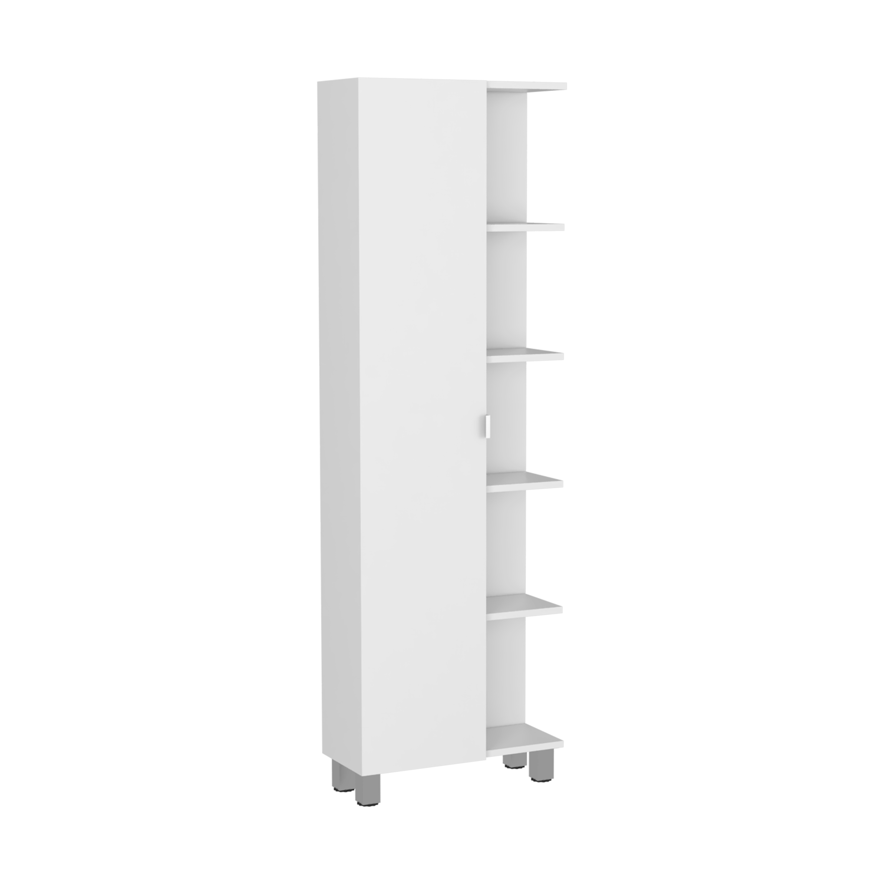 DEPOT E-SHOP Venus Linen Single Door Cabinet, Five External Shelves, Four Interior Shelves, White