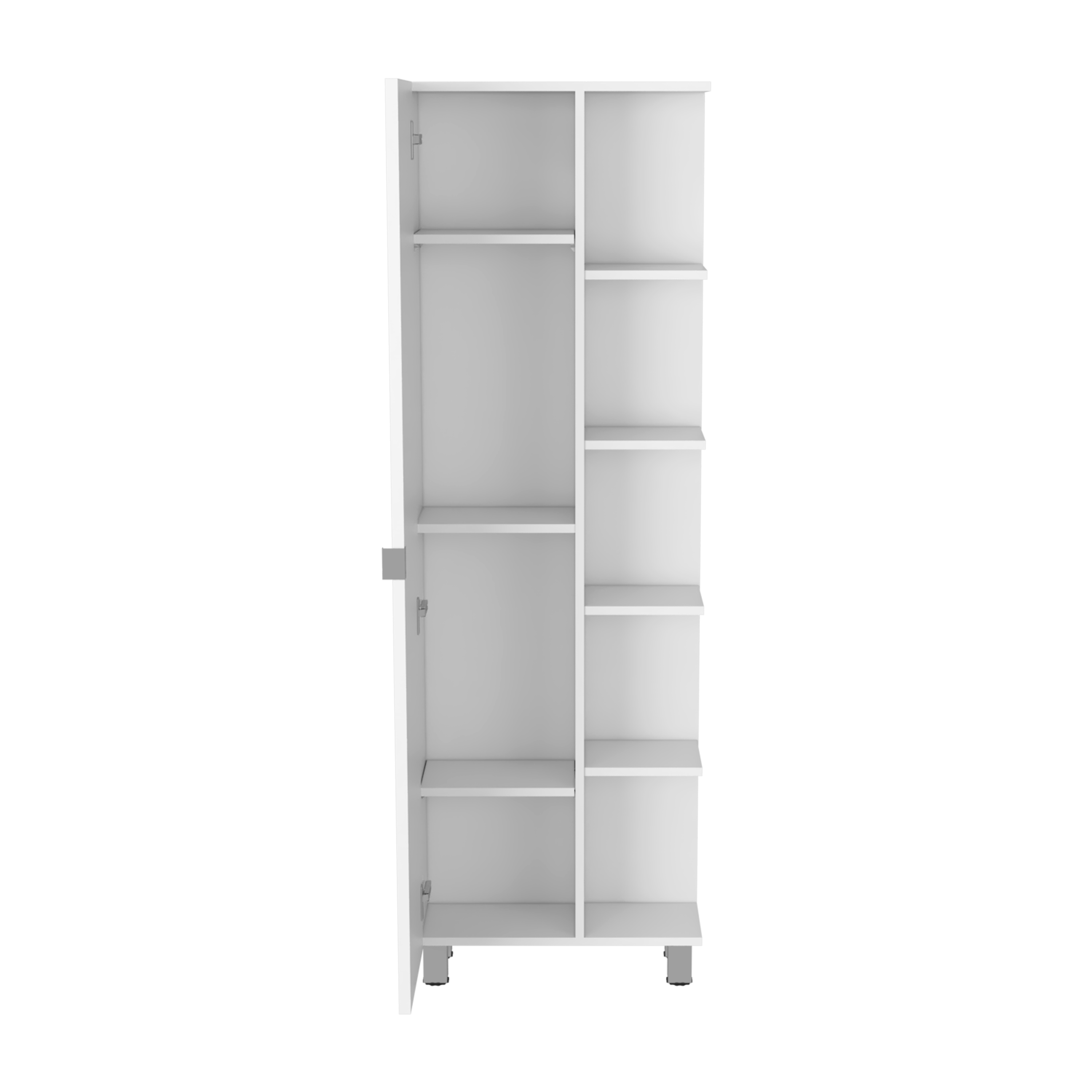 DEPOT E-SHOP Venus Linen Single Door Cabinet, Five External Shelves, Four Interior Shelves, White