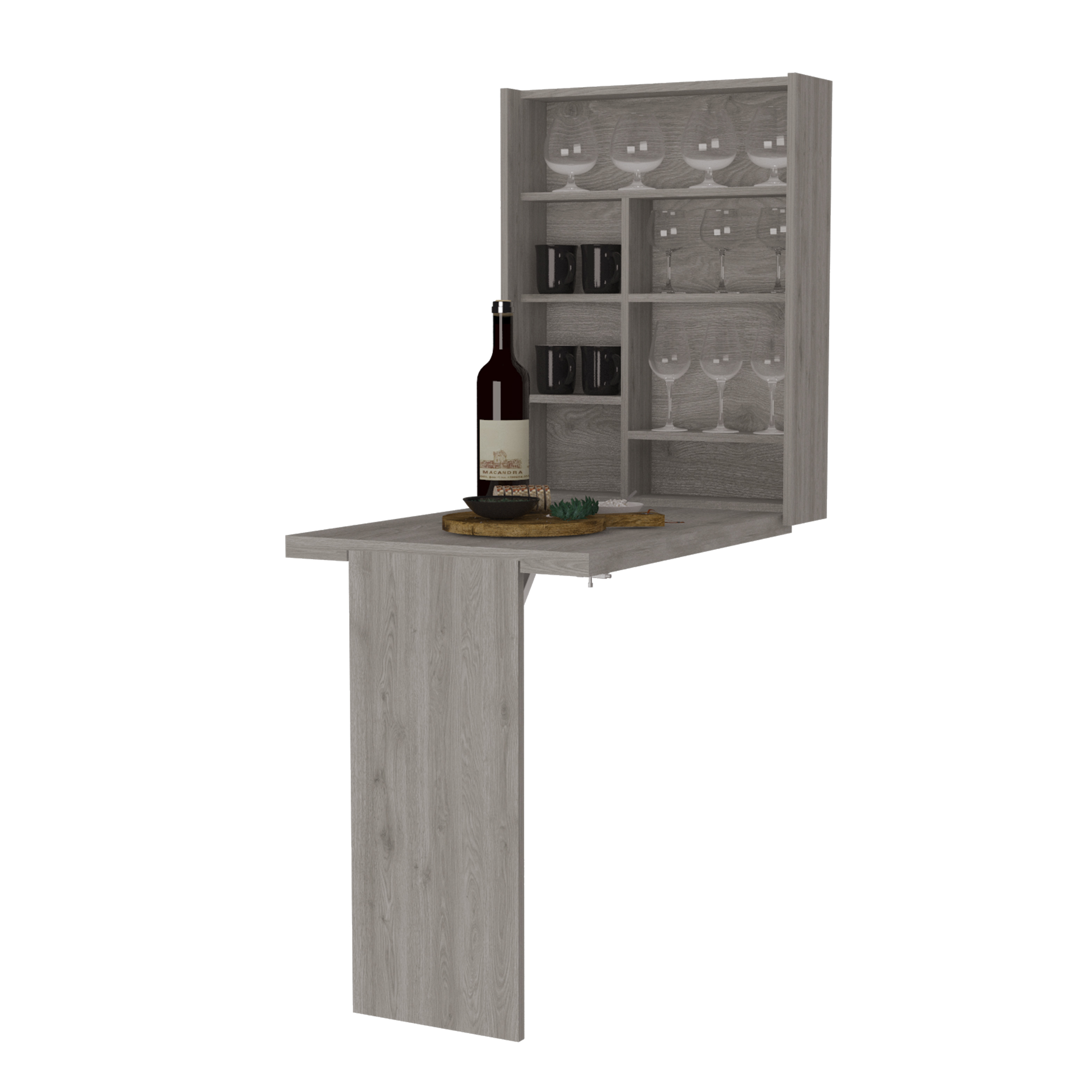 Toscana Wall Foldable Table with Multiple Shelves, Light Gray