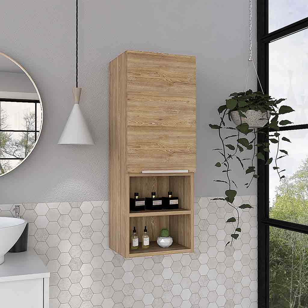 DEPOT E-SHOP Savona Medicine Single Door Cabinet, Two Interior Shelves, Two External Shelves, Light Oak