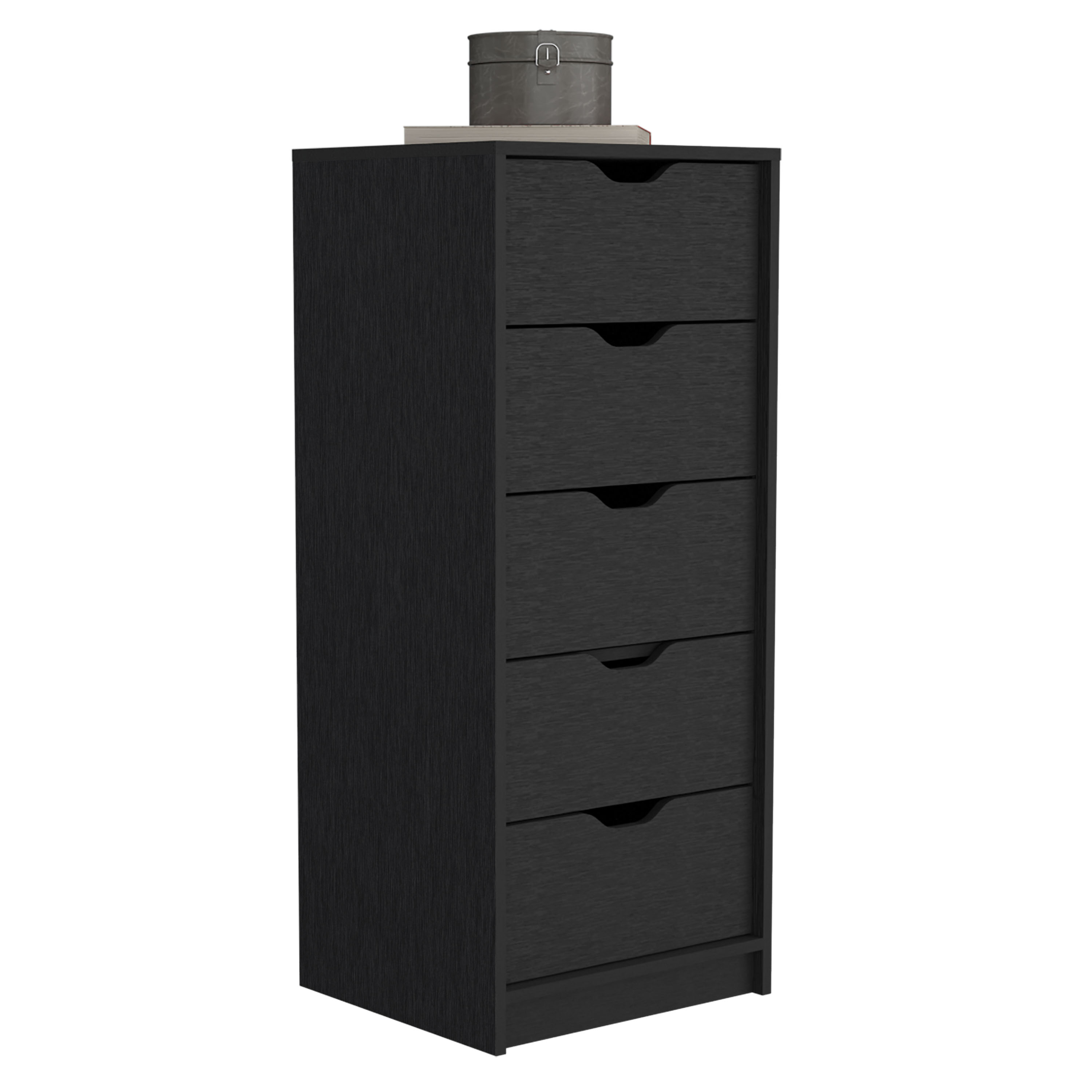 DEPOT E-SHOP Houma 5 Drawers Narrow Dresser, Slim Storage Chest of Drawers, Black