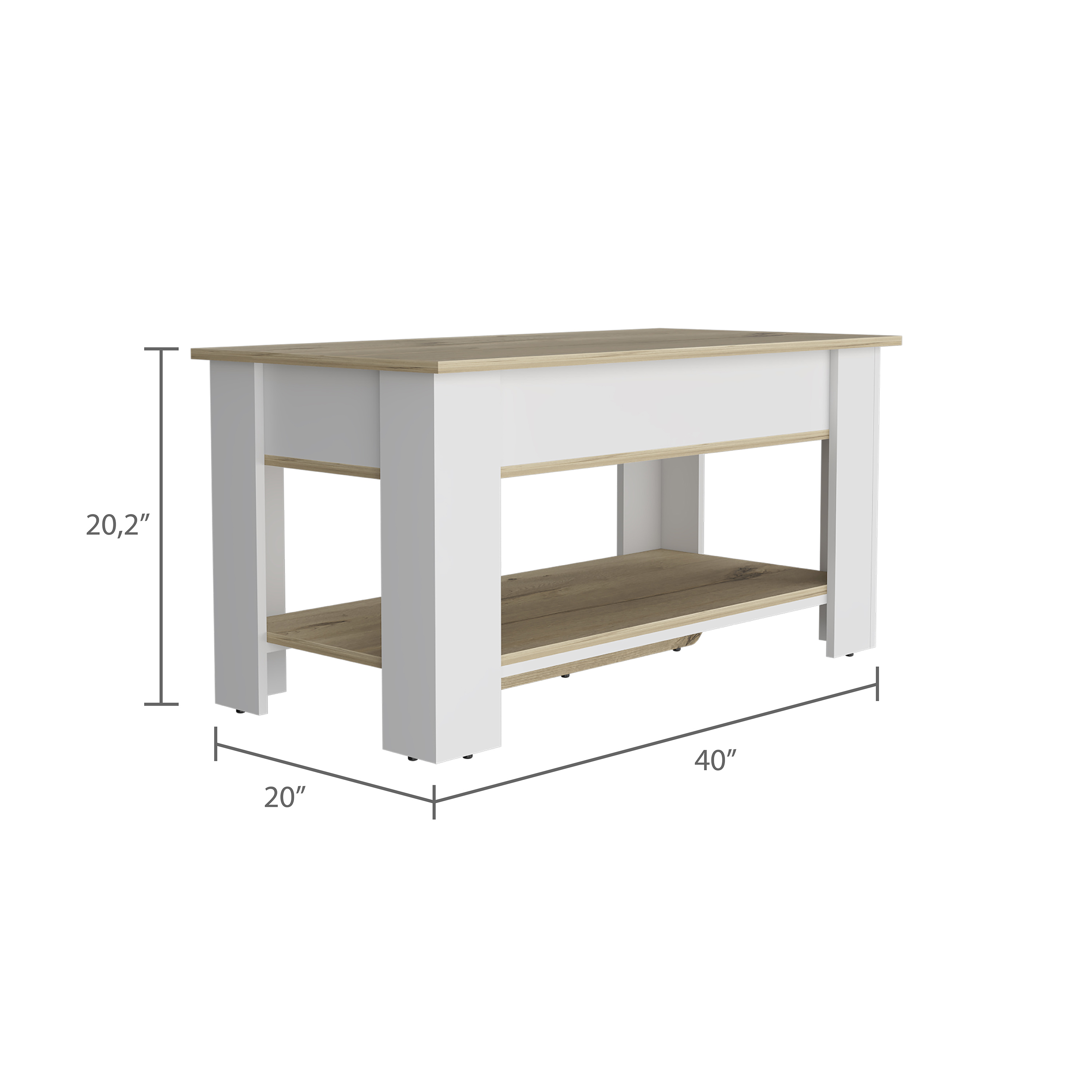 Saturn Storage Table, Four Legs, Lower Shelf, Light Oak / White