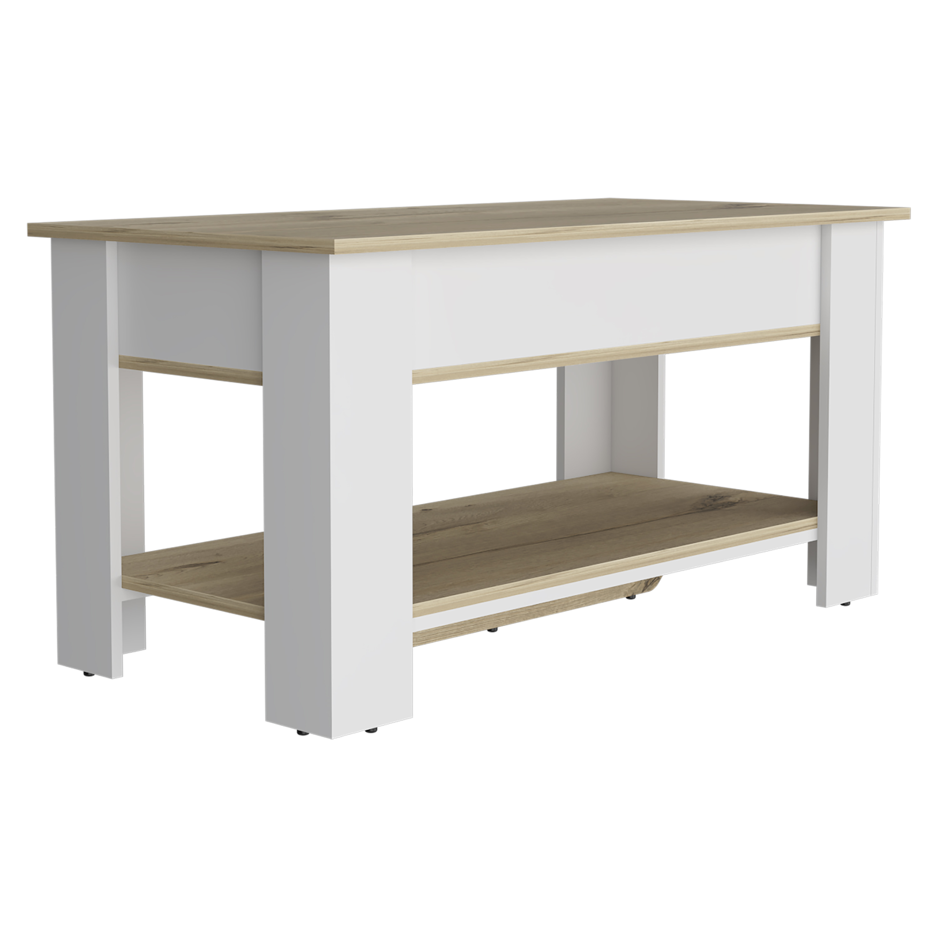 Saturn Storage Table, Four Legs, Lower Shelf, Light Oak / White