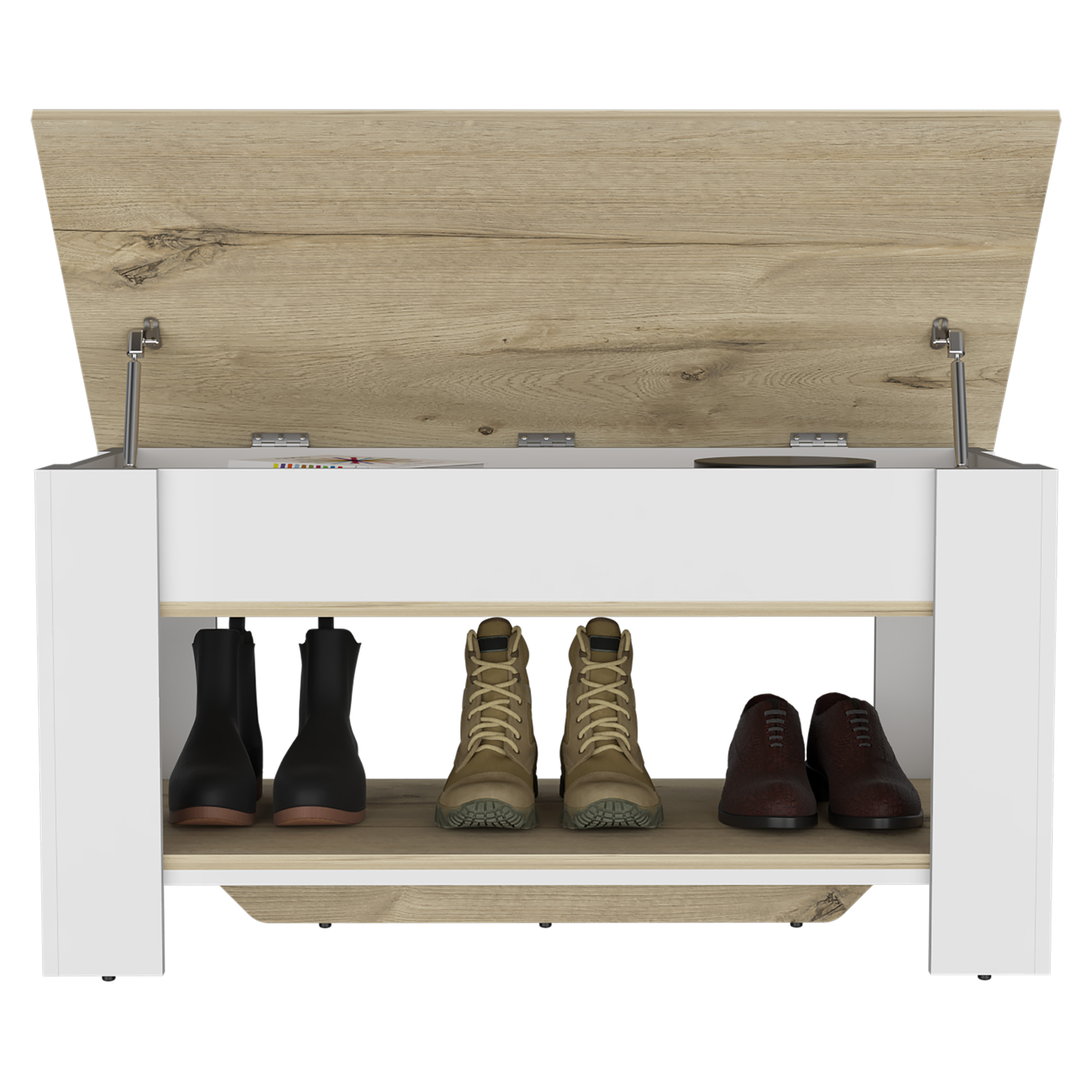 Saturn Storage Table, Four Legs, Lower Shelf, Light Oak / White