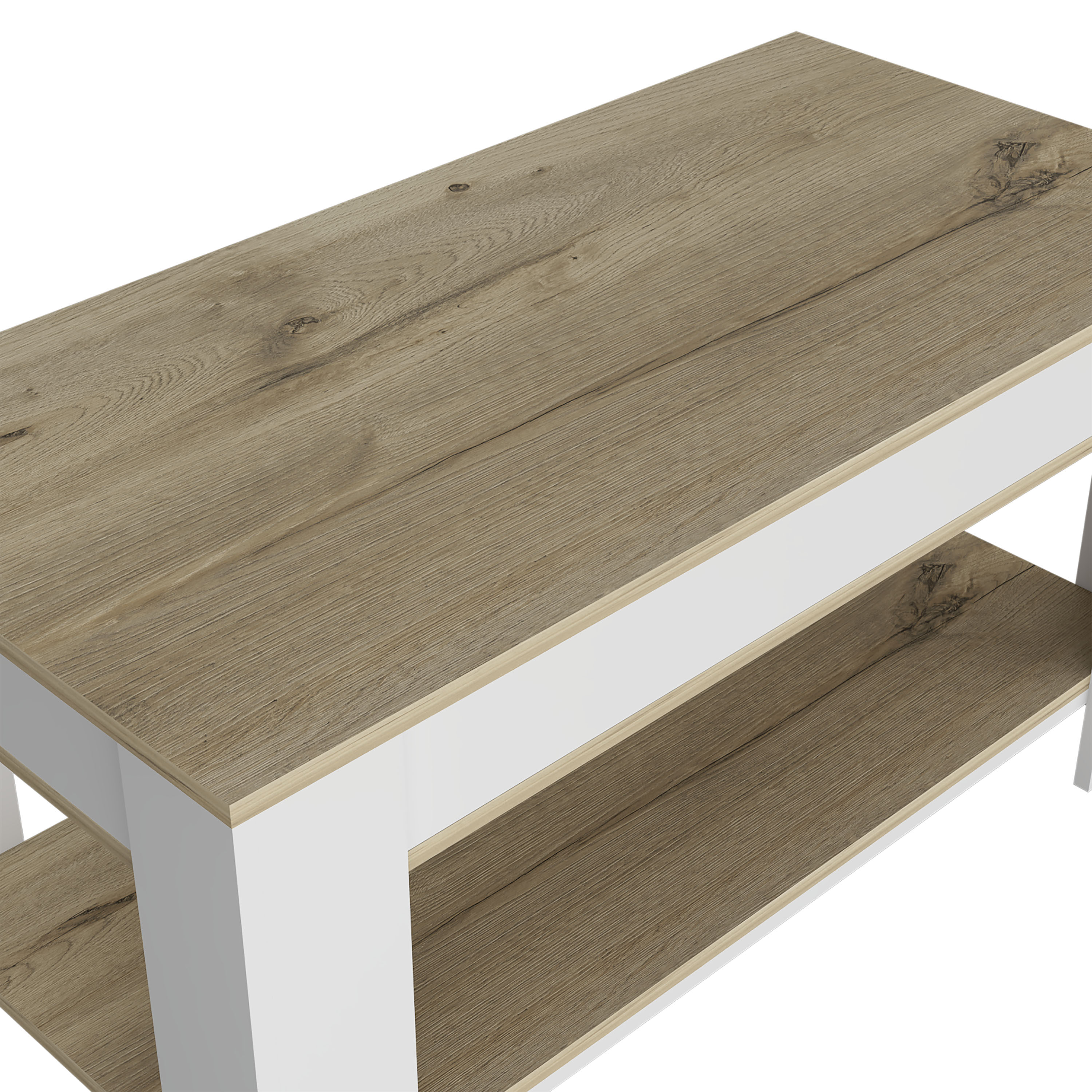 Saturn Storage Table, Four Legs, Lower Shelf, Light Oak / White