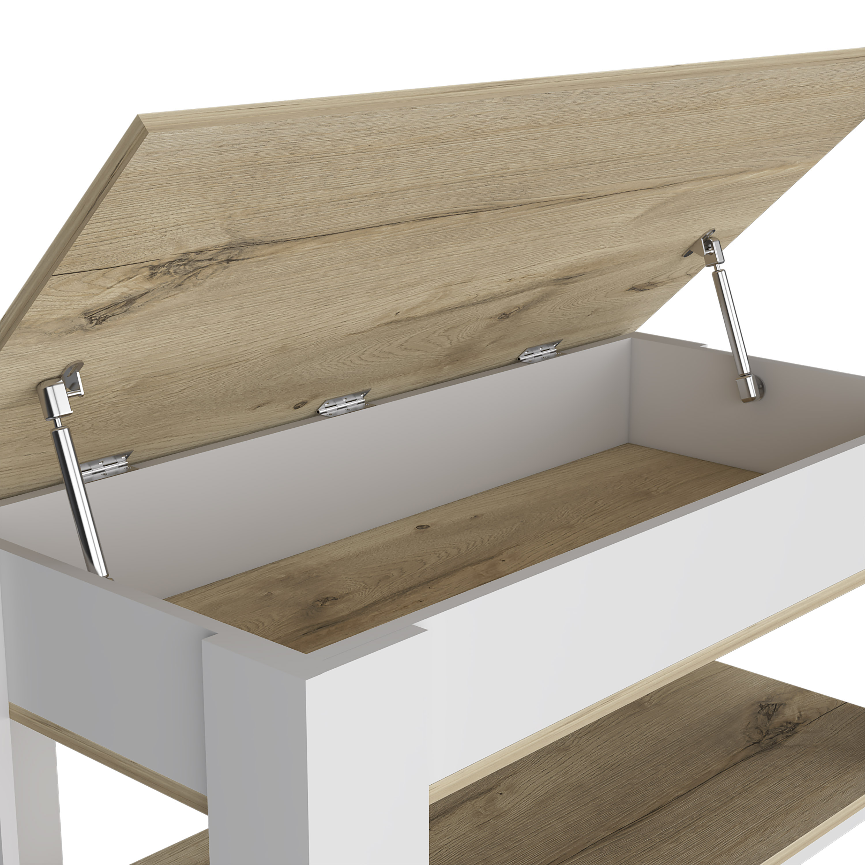 Saturn Storage Table, Four Legs, Lower Shelf, Light Oak / White