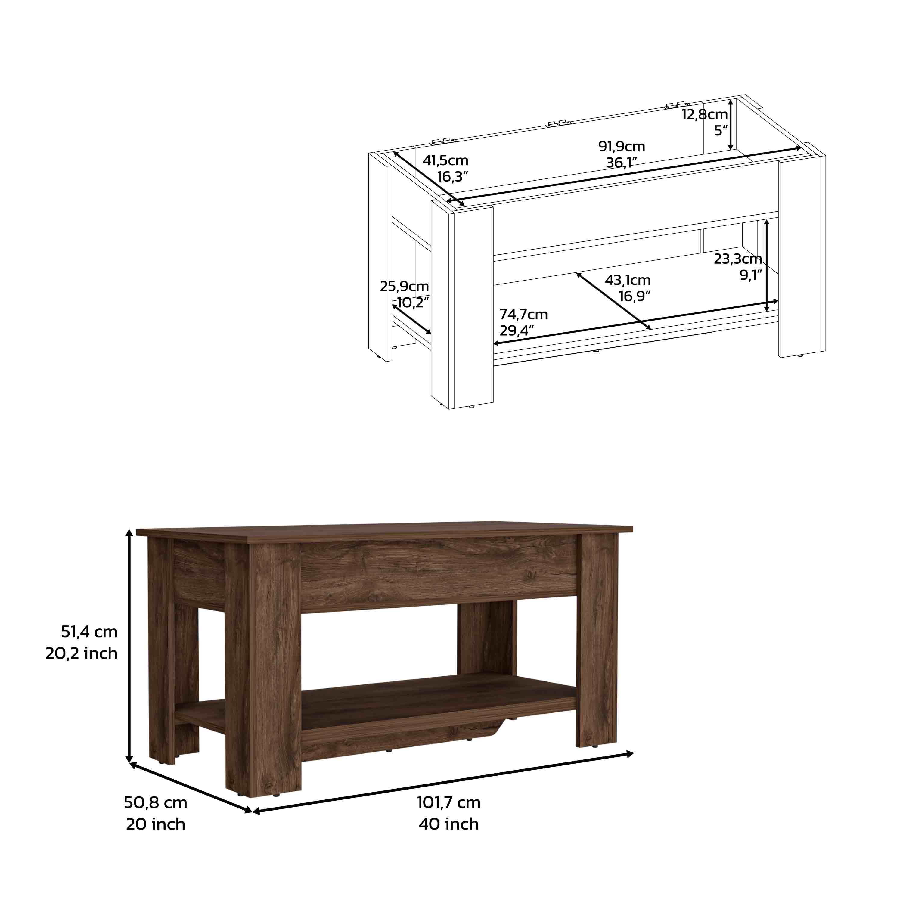 Saturn Storage Table, Four Legs, Lower Shelf, Dark Brown