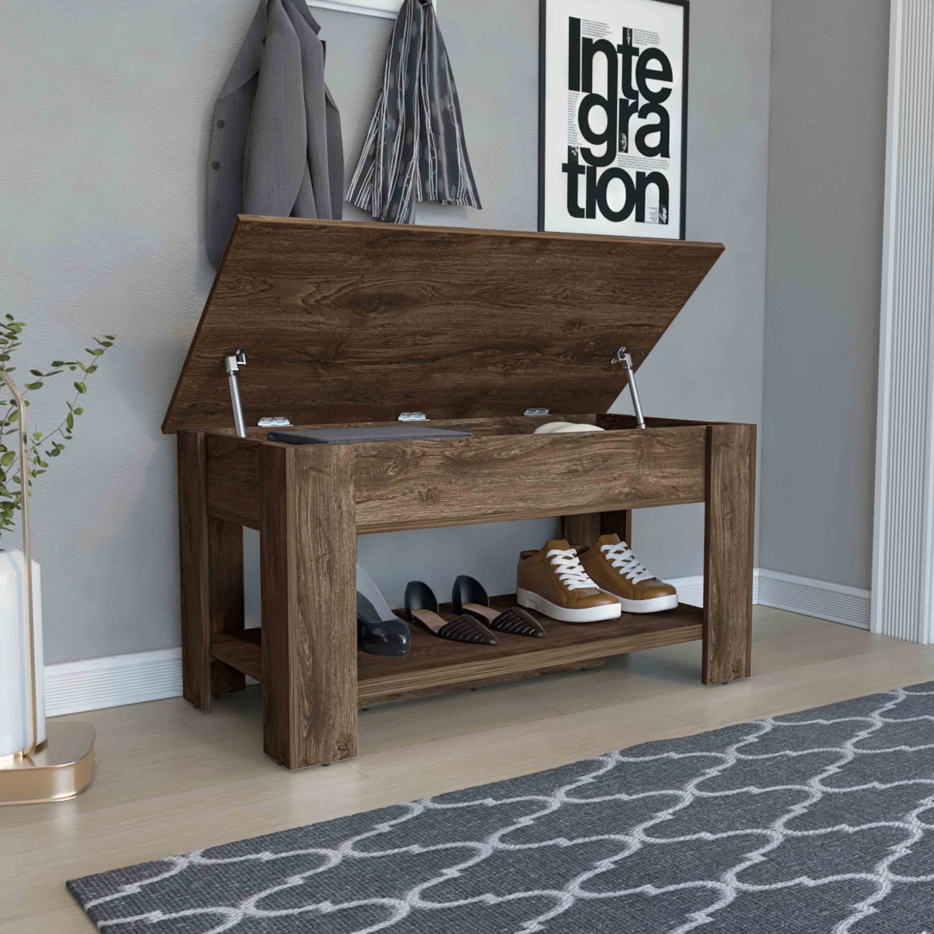 Saturn Storage Table, Four Legs, Lower Shelf, Dark Brown