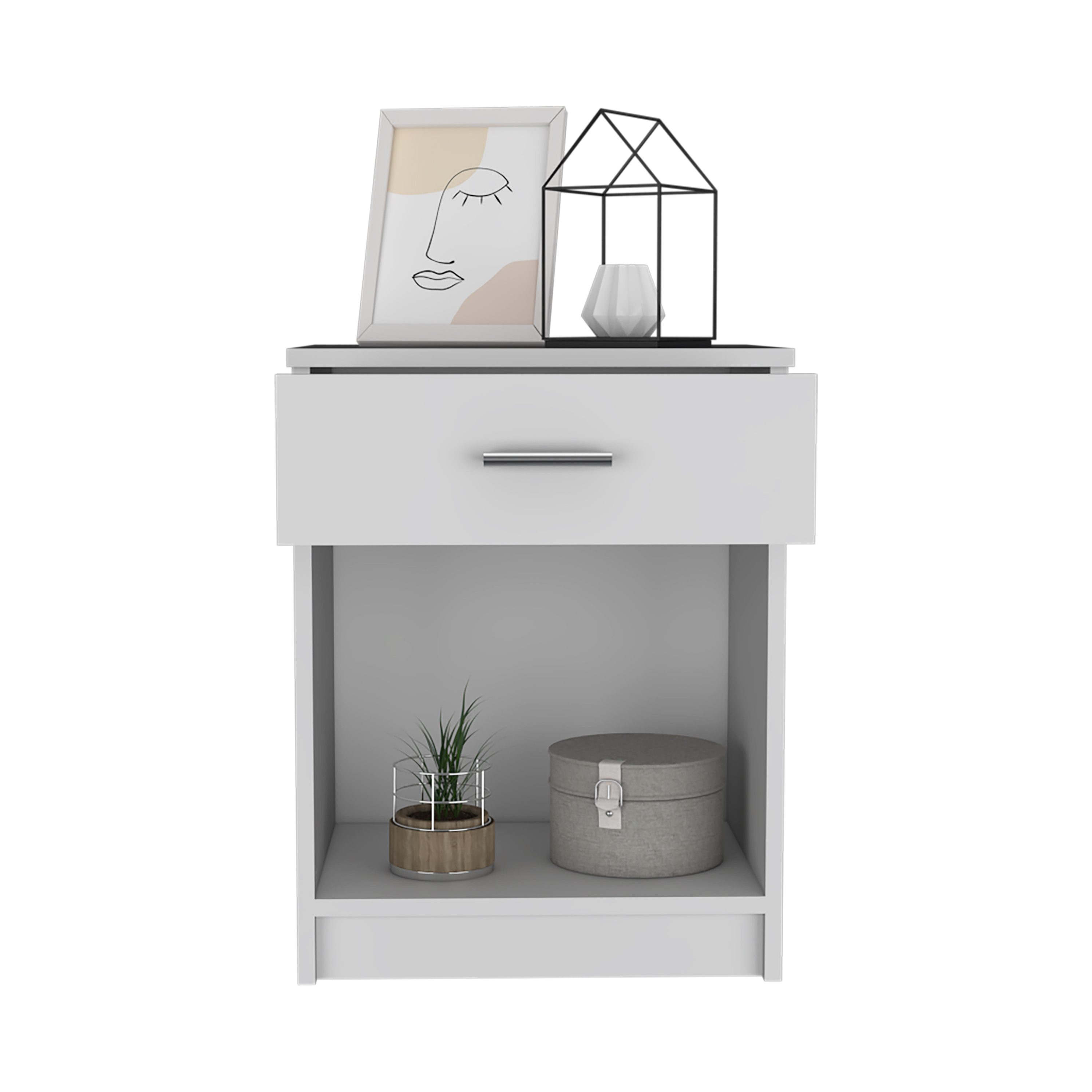 Nightstand 21"H, One Drawer, Low Shelf, Superior Top, White