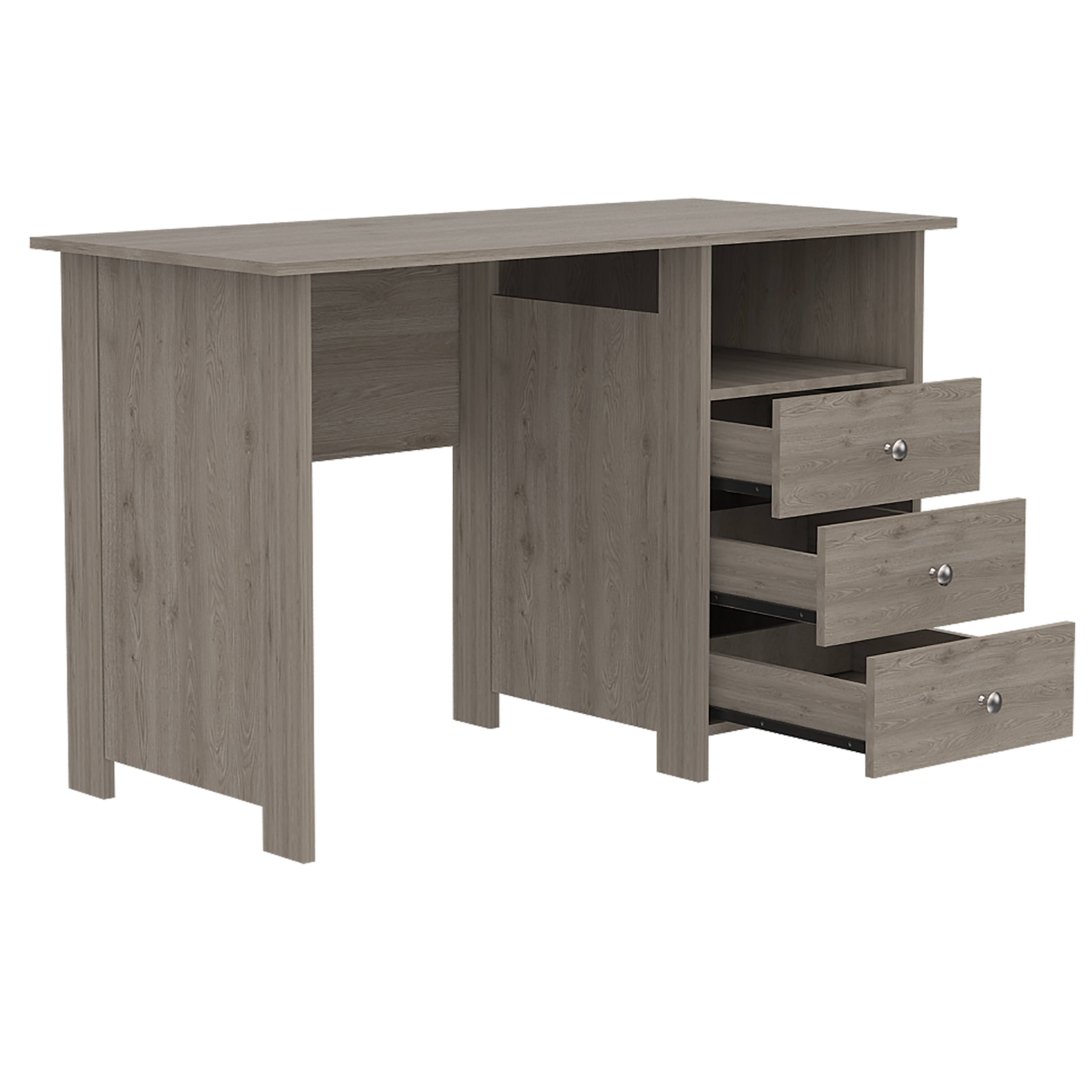 DEPOT E-SHOP Antara Computer Desk with Open Storage Shelf and 3-Drawers, Light Gray