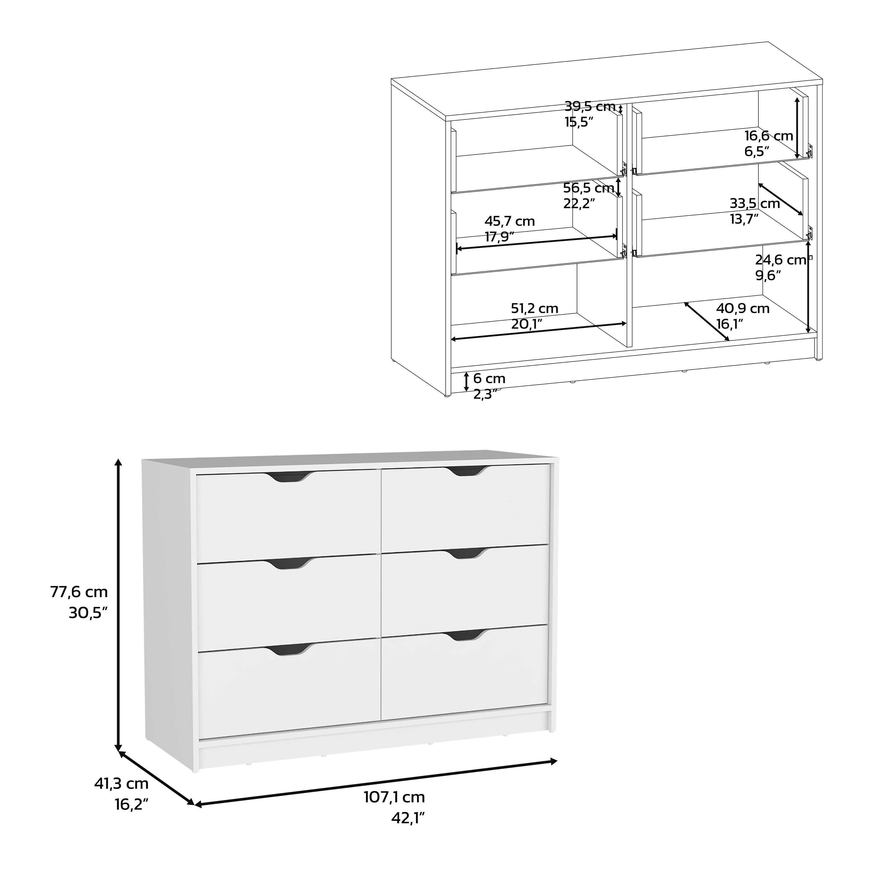 Dresser 30"H, 4 Laci Lemari dengan 2 Lemari Bawah, Lemari Laci, Putih