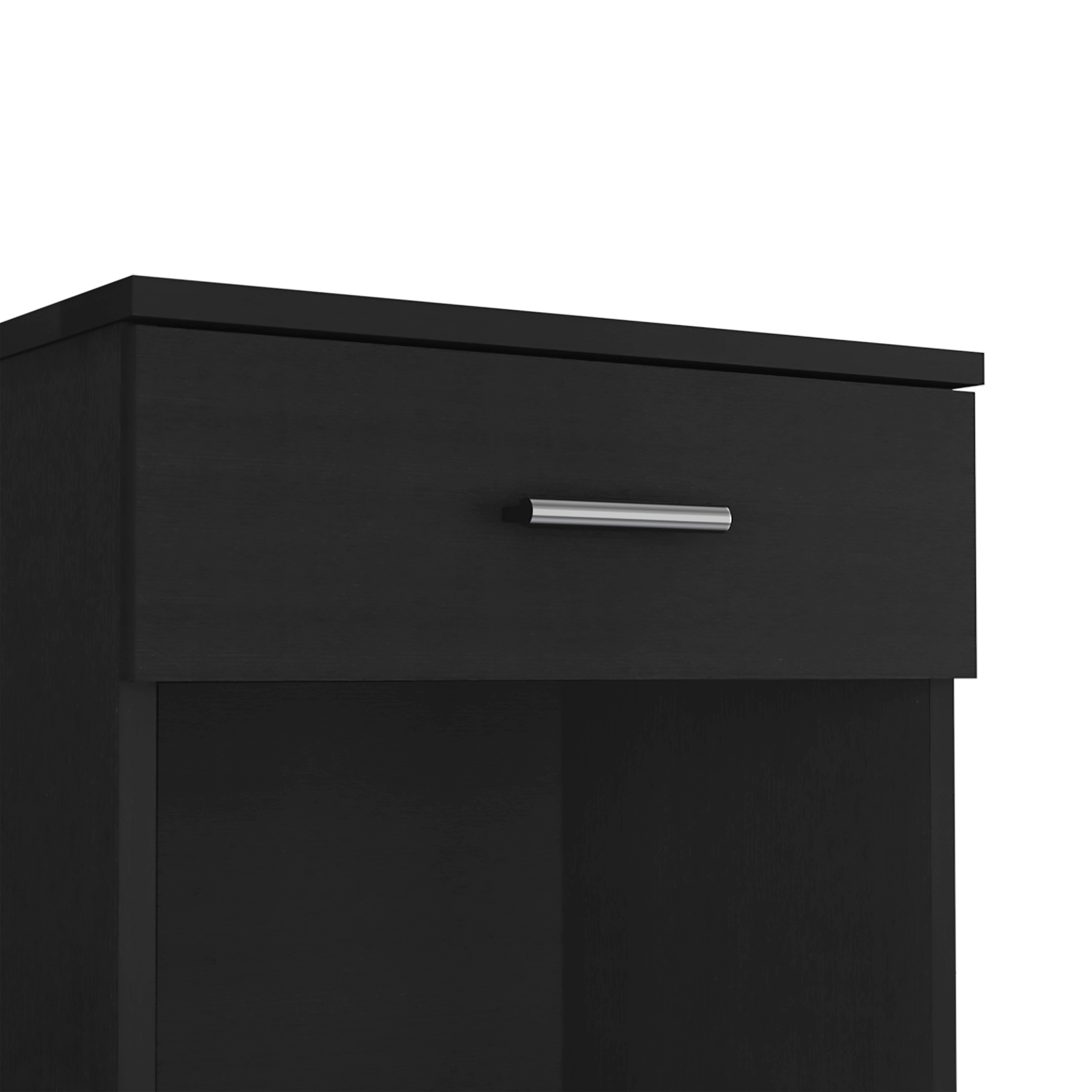 Nightstand 21"H, One Drawer, Low Shelf, Superior Top, Black