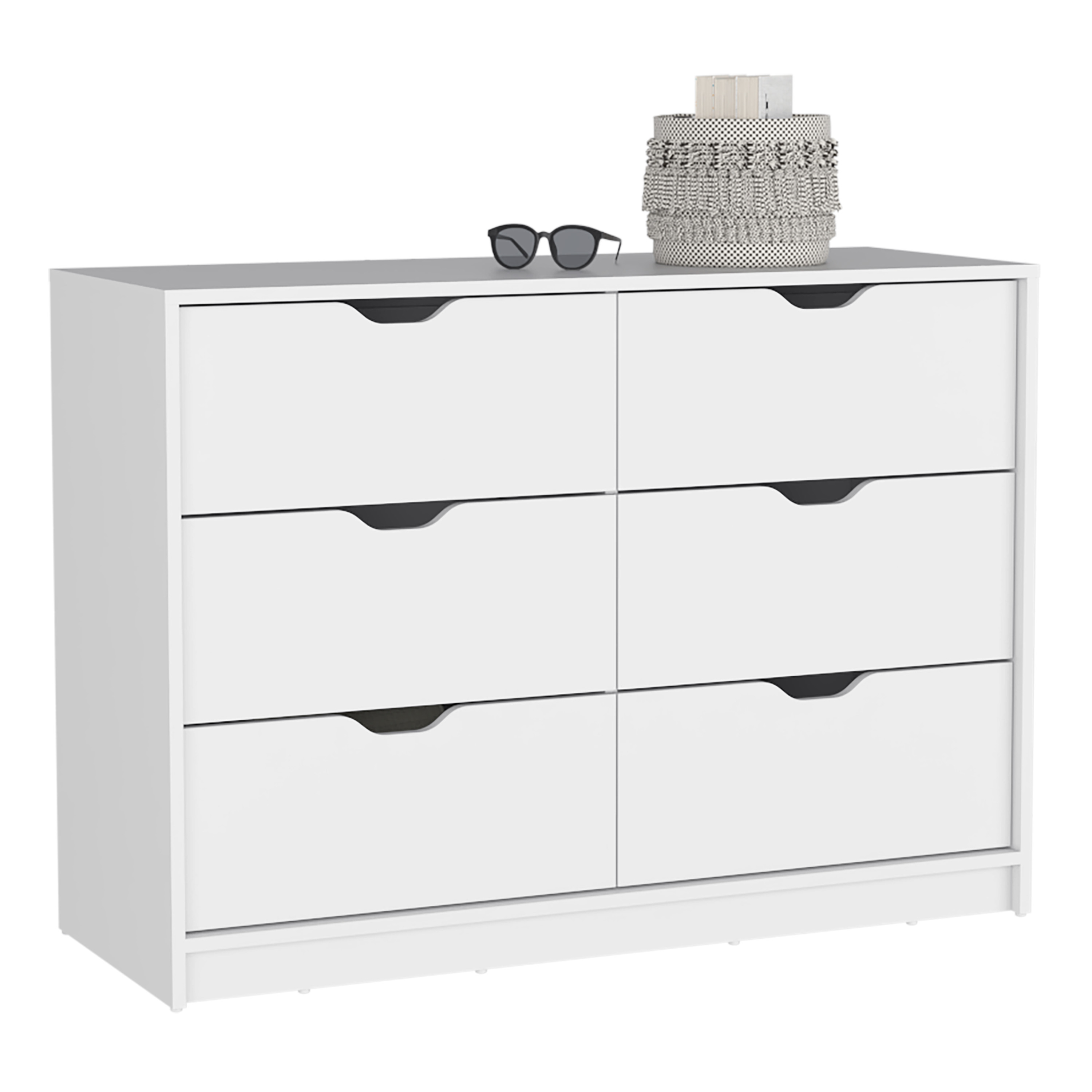 Dresser 30"H, 4 Drawer Dresser with 2 Lower Cabinets, Drawer Chest, White