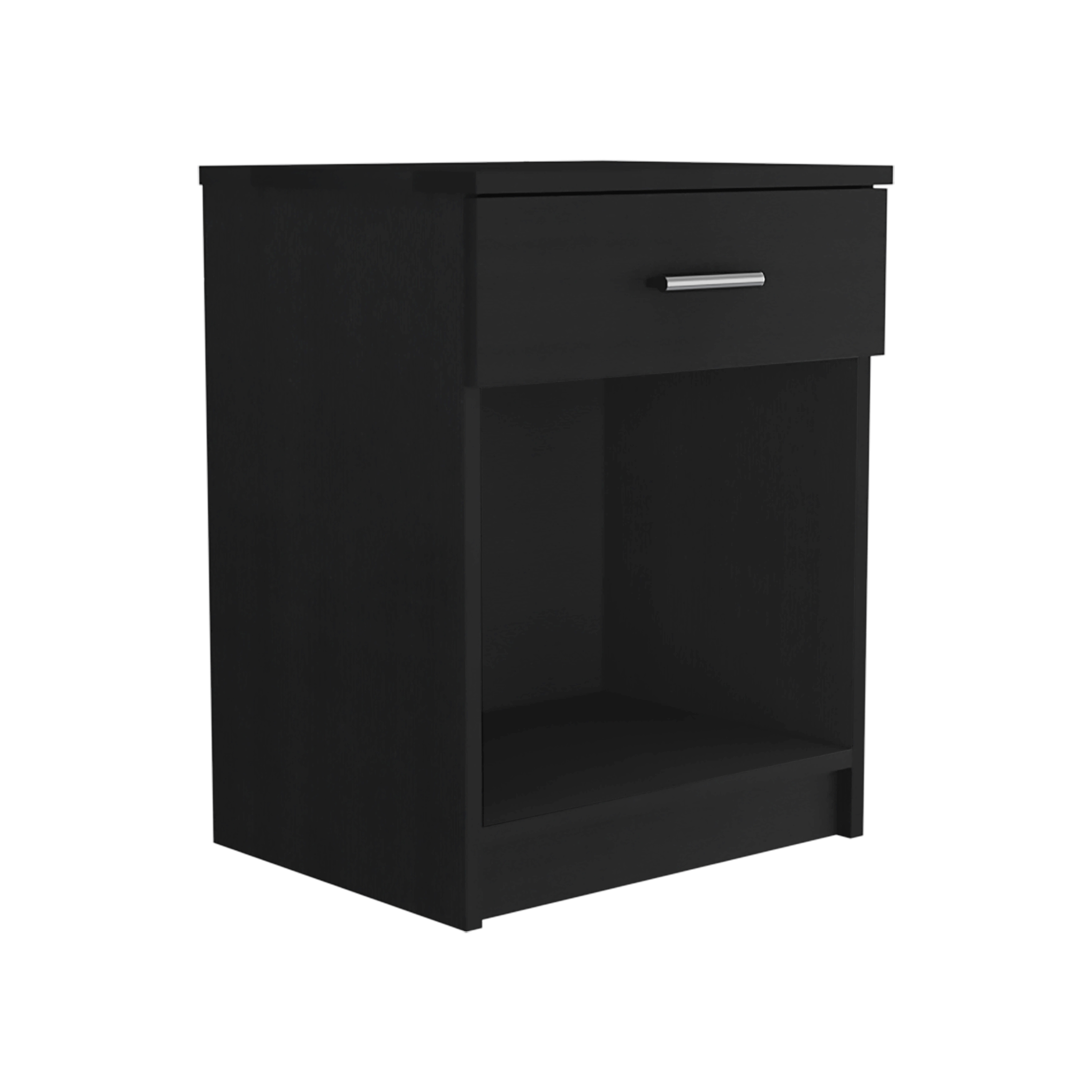 Nightstand 21"H, One Drawer, Low Shelf, Superior Top, Black