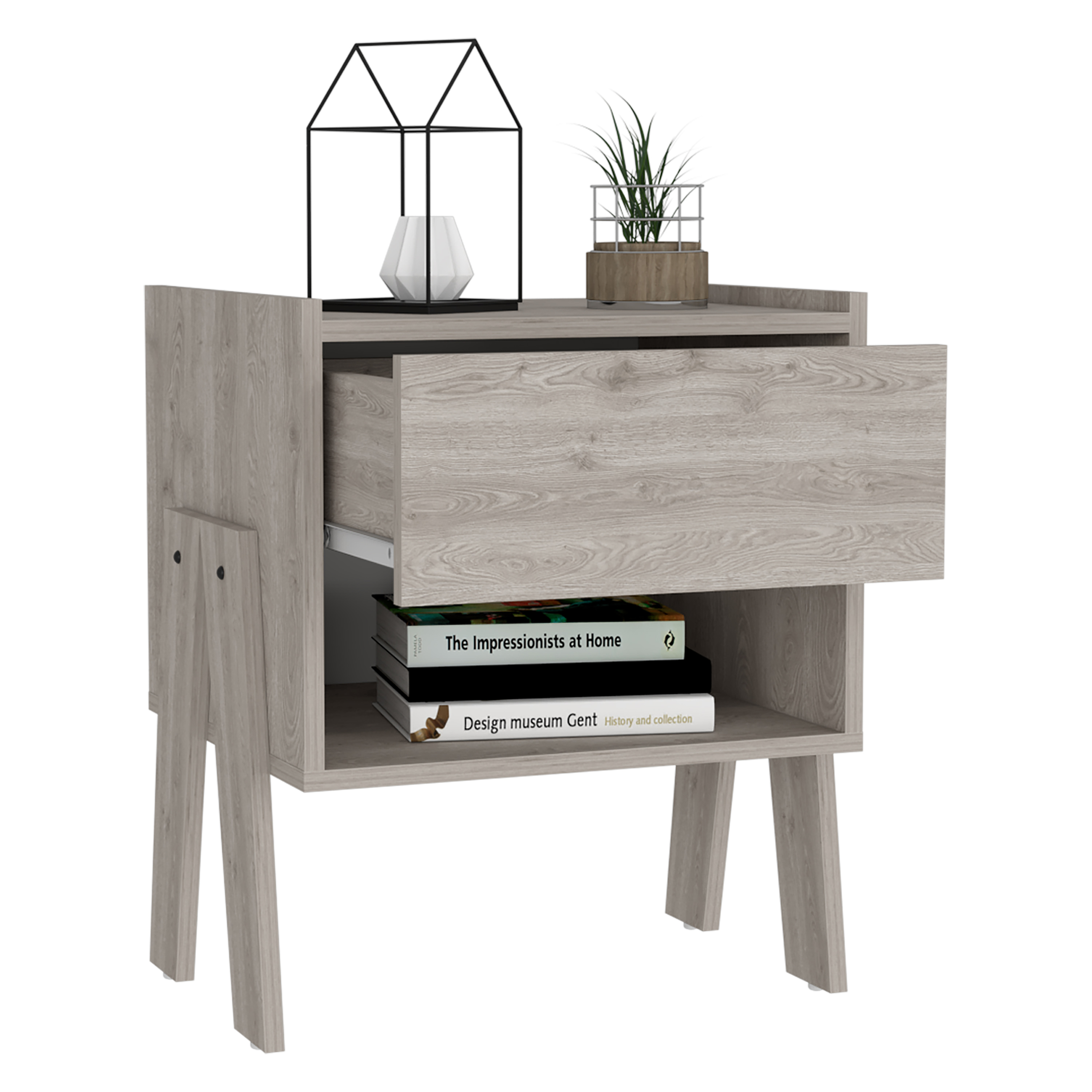 Nightstand 22"H, One Drawer, One Open Shelf, Light Gray