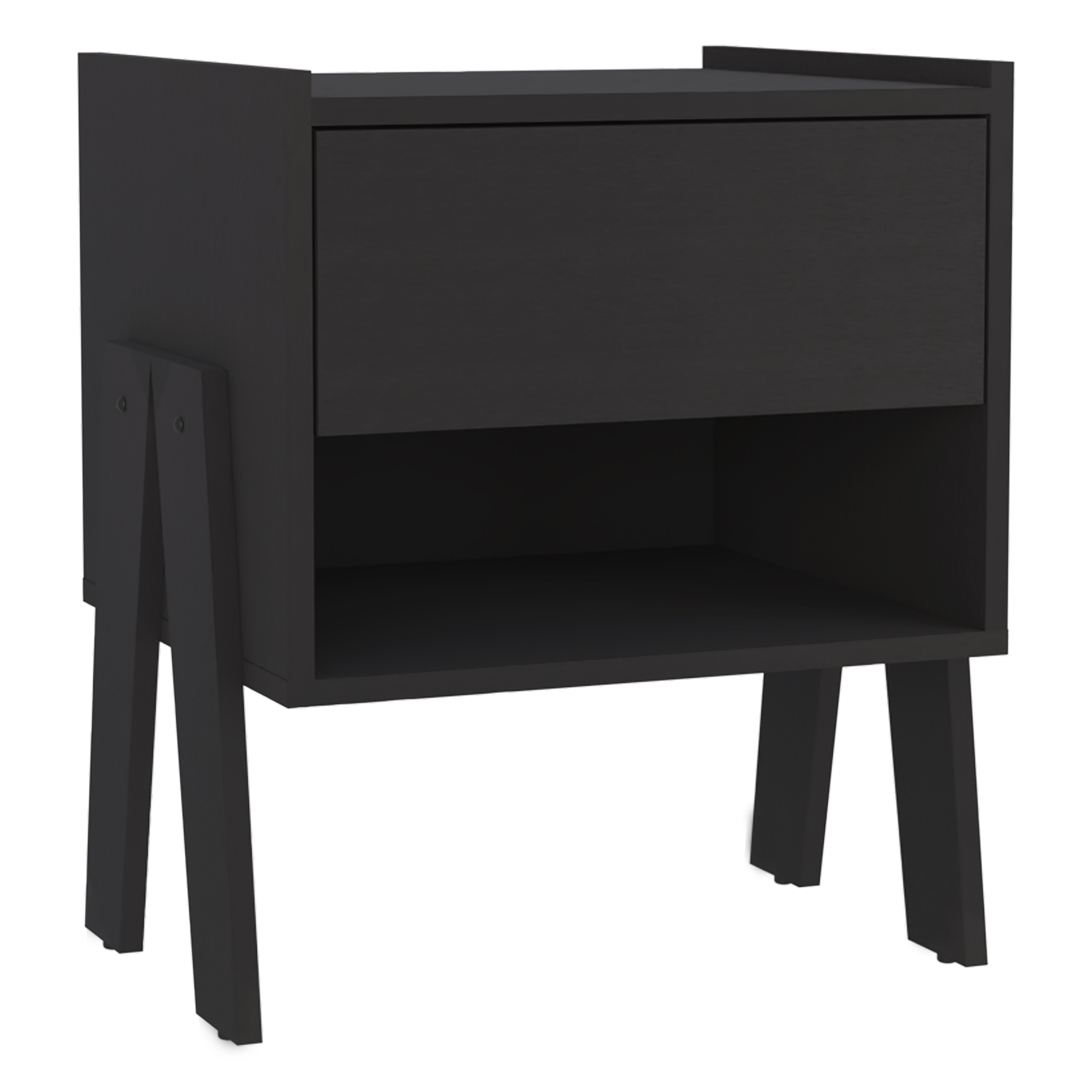 Nightstand 22"H, One Drawer, One Open Shelf, Black