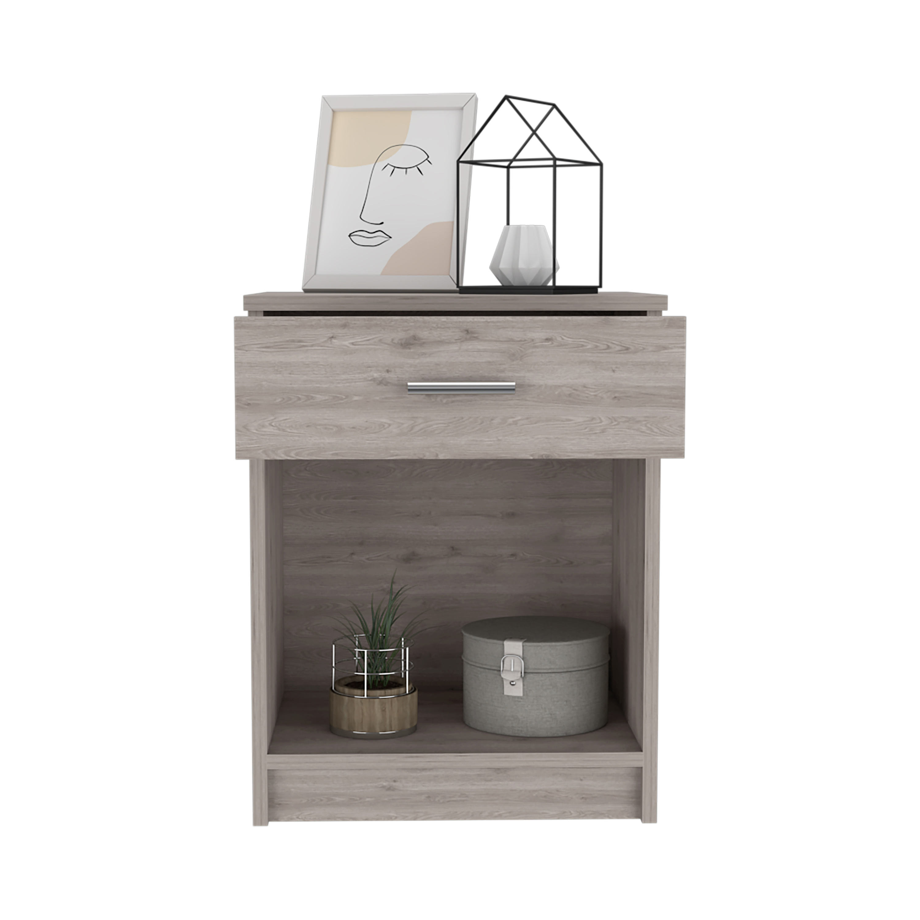 Nightstand 21"H, One Drawer, Low Shelf, Superior Top, Light Gray