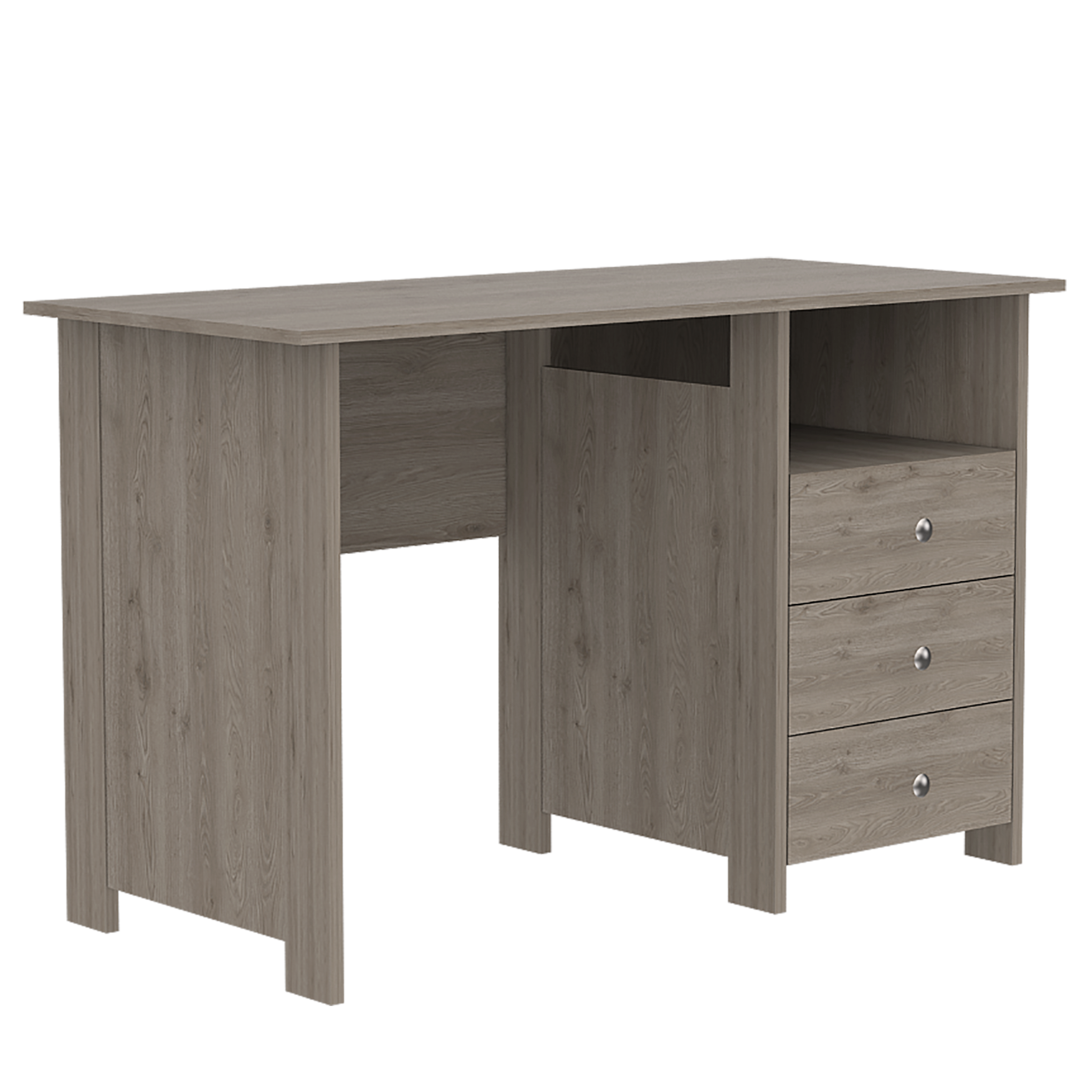 DEPOT E-SHOP Antara Computer Desk with Open Storage Shelf and 3-Drawers, Light Gray