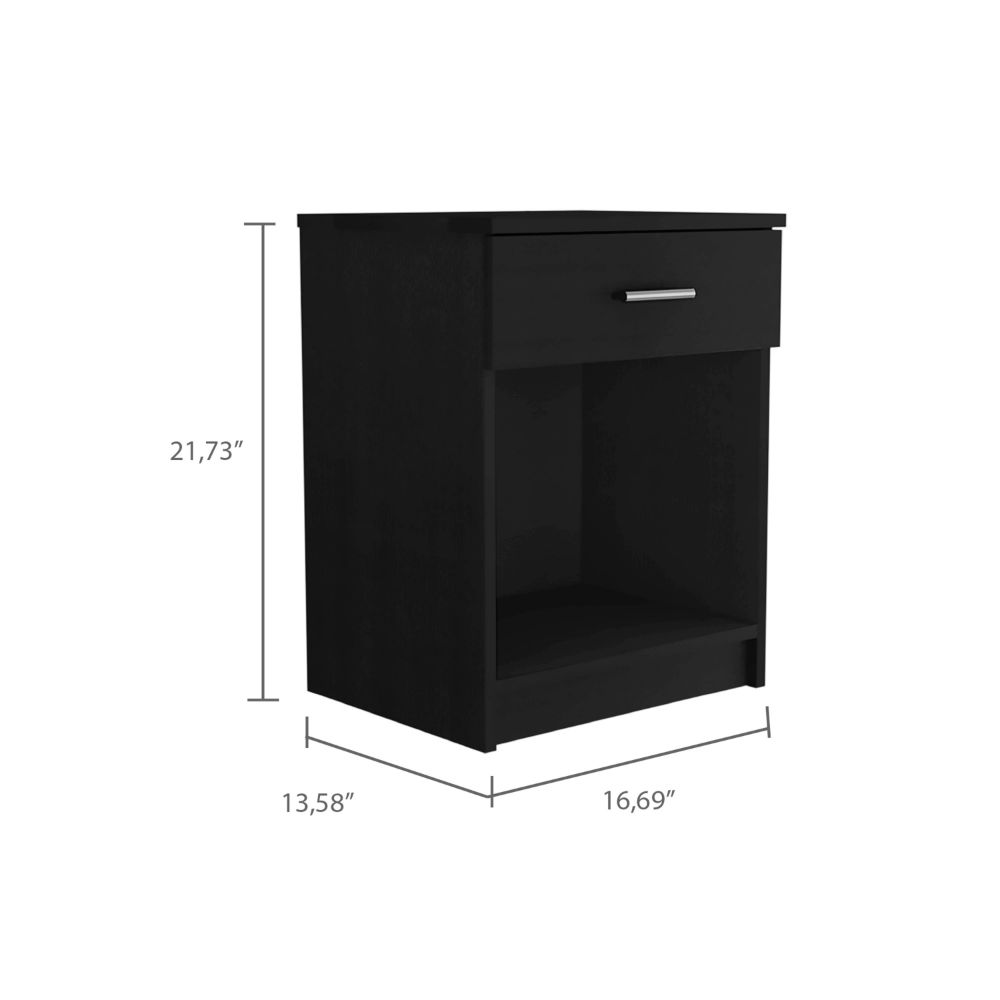 Nightstand 21"H, One Drawer, Low Shelf, Superior Top, Black