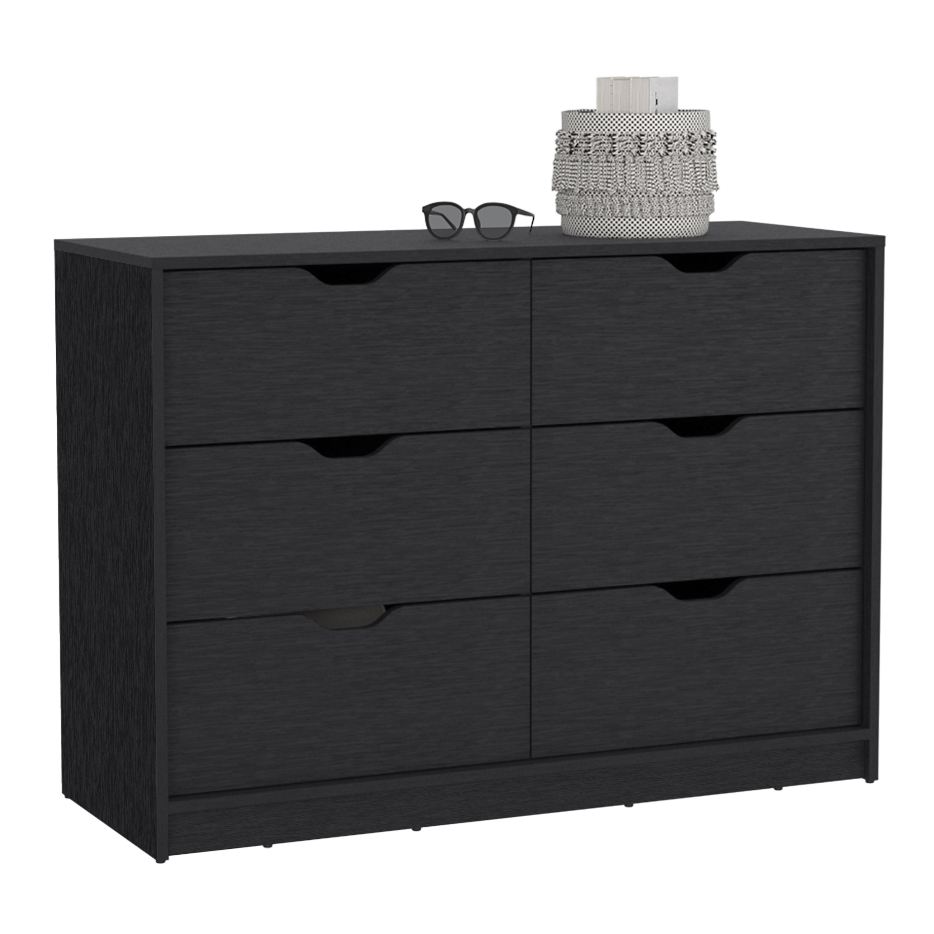 Dresser 30"H, Drawer Dresser with 2 Lower Cabinets, Drawer Chest, Black