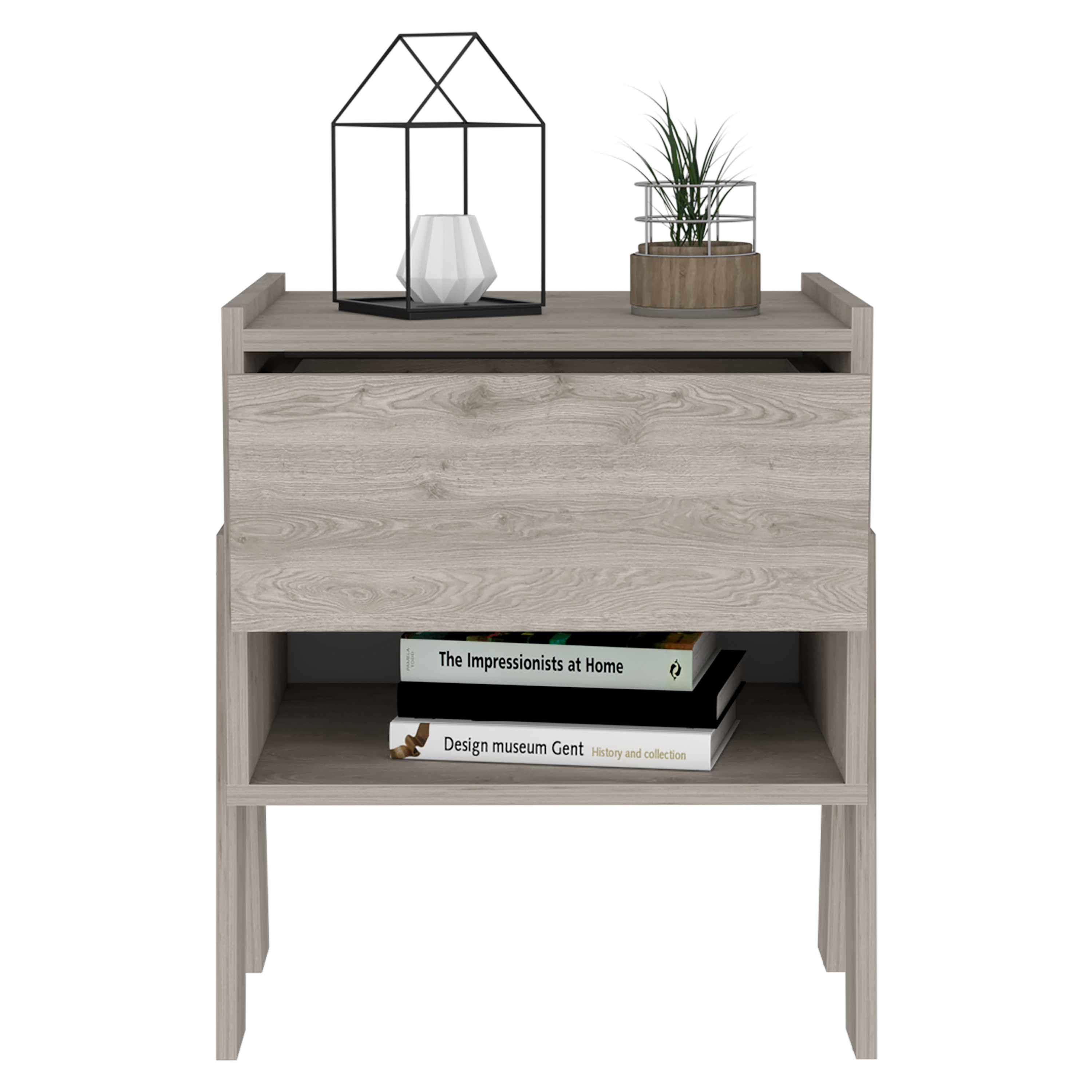 Nightstand 22"H, One Drawer, One Open Shelf, Light Gray