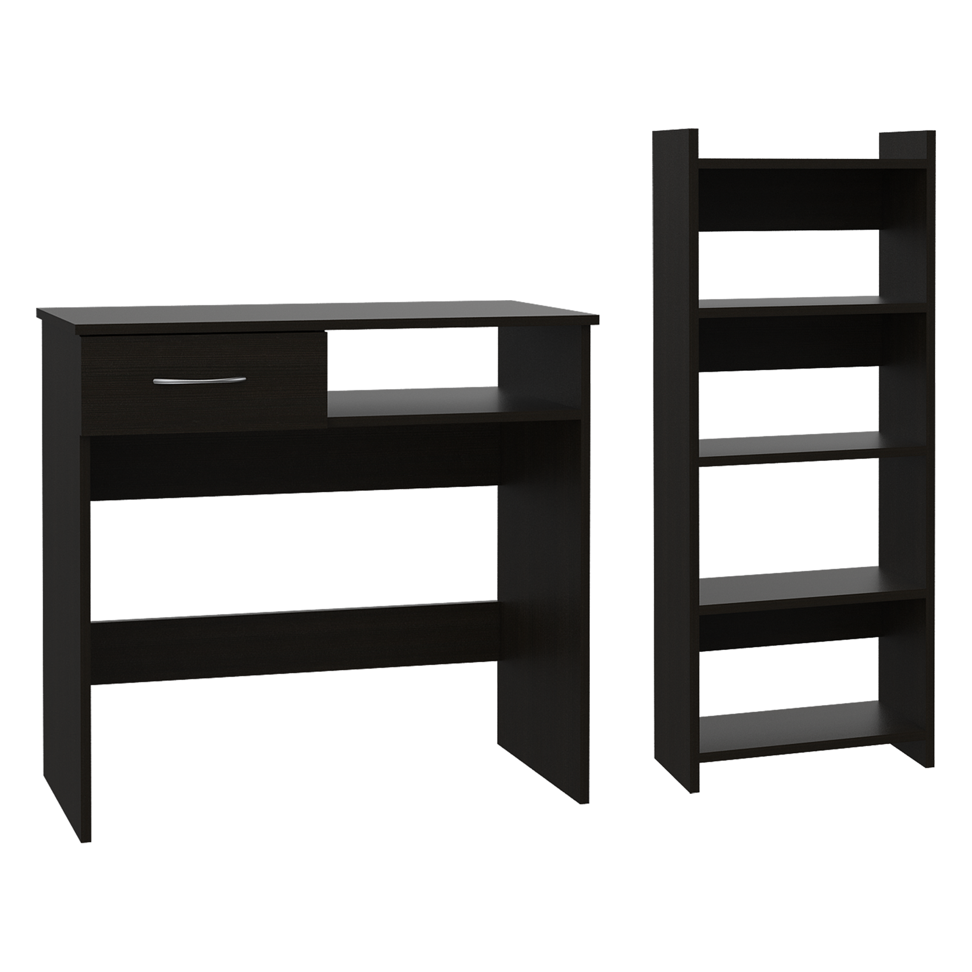 DEPOT E-SHOP Treia Home Office Set, Two Parts Set, One Drawer, Desktop, Keyboard Tray, Stand, Five Shelves, Black