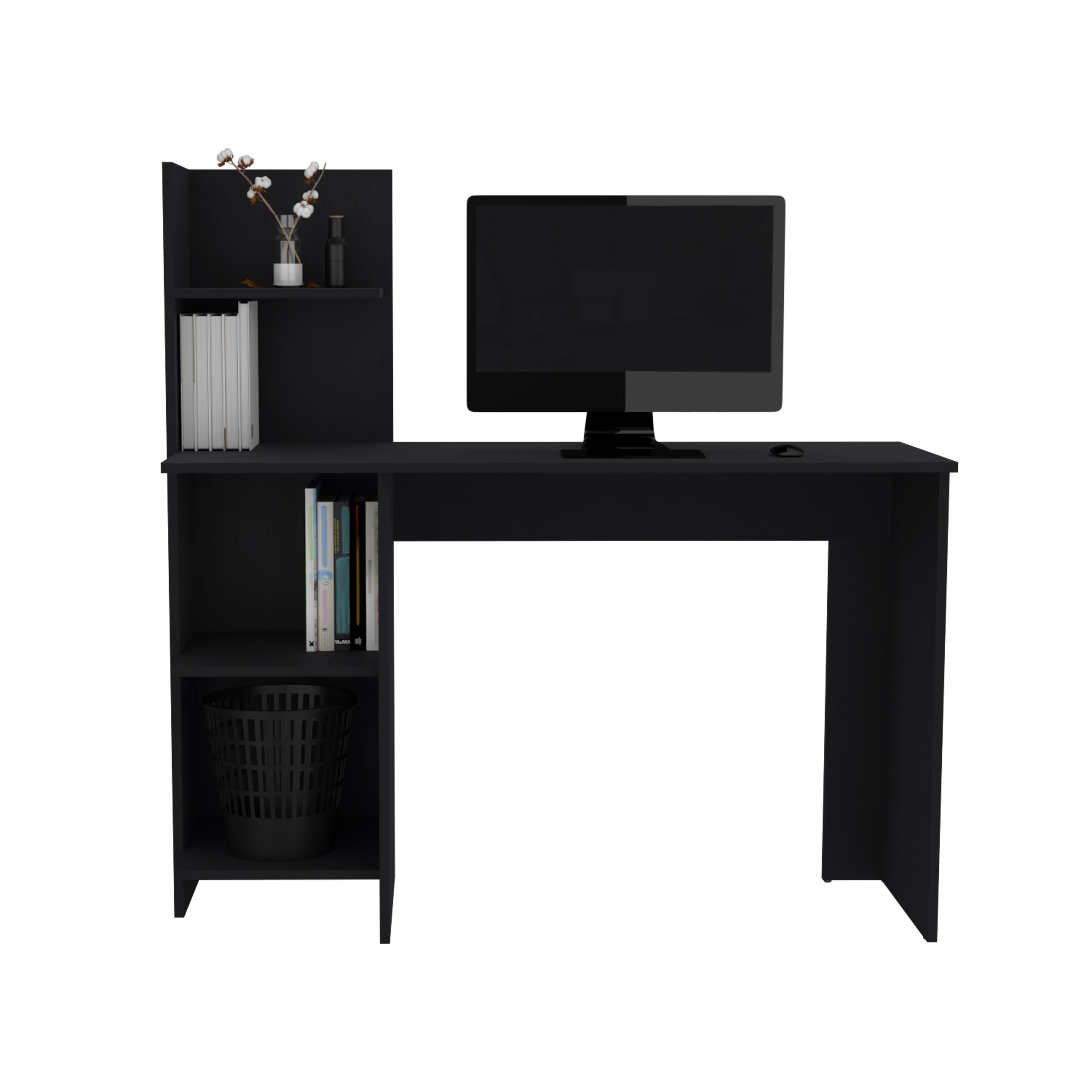 DEPOT E-SHOP Toronto 120 Writing Desk, Four Shelves, Black