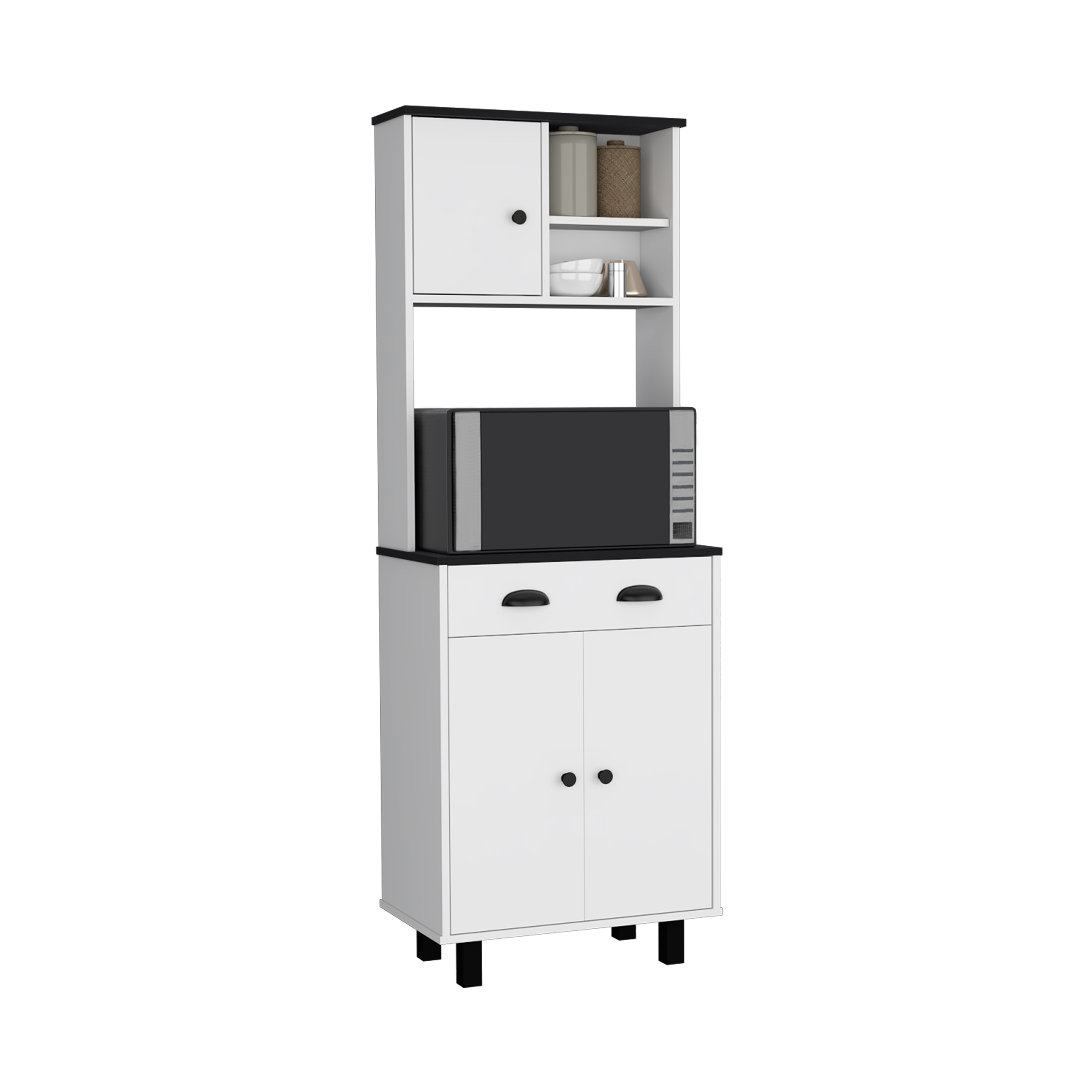 DEPOT E-SHOP Waco 67" H Kitchen Pantry with Two Cabinets, Two Open Shelves, and One Drawer,White/Black