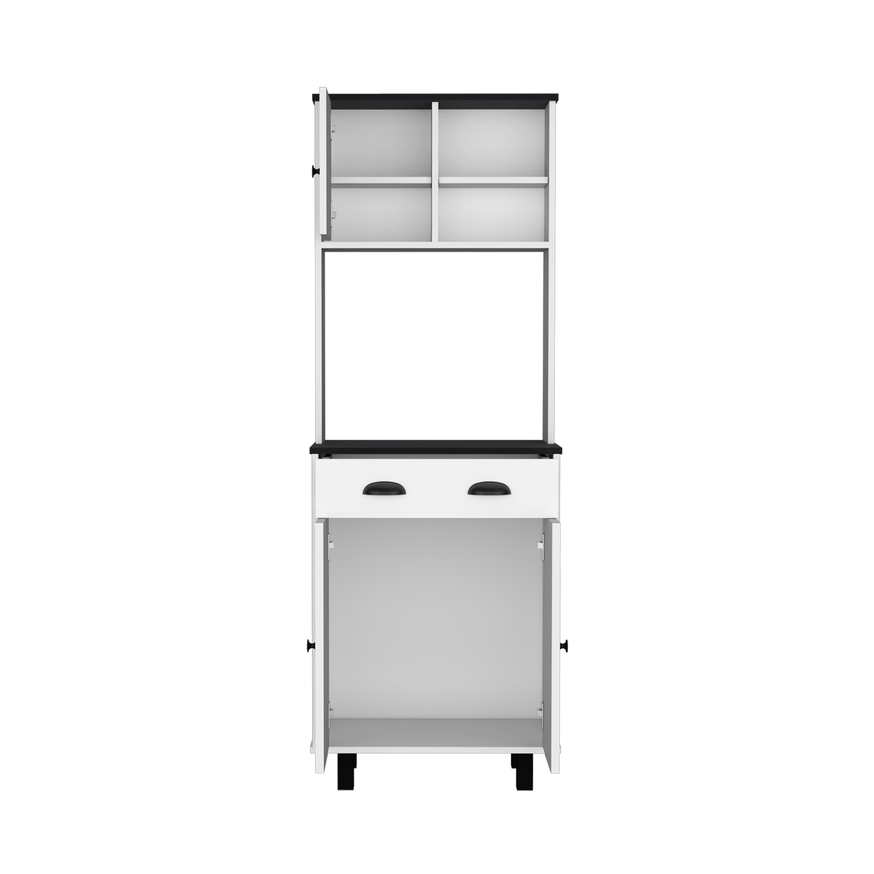 DEPOT E-SHOP Waco 67" H Kitchen Pantry with Two Cabinets, Two Open Shelves, and One Drawer,White/Black