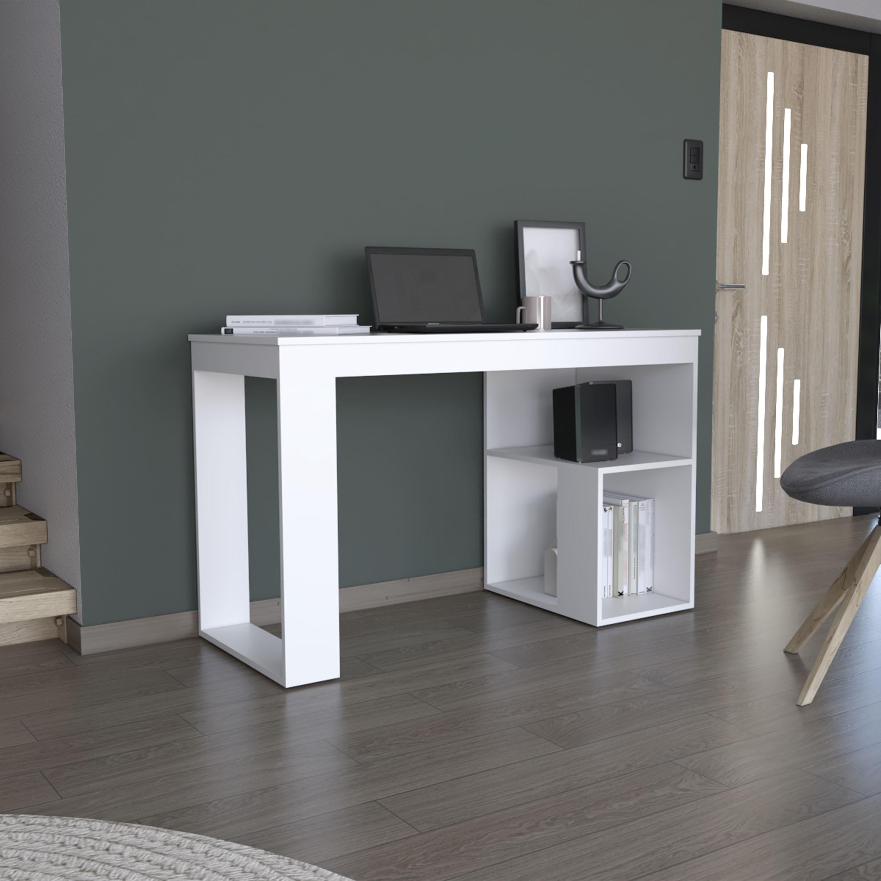 DEPOT E-SHOP Firenze Writing Desk, Two Shelves, White