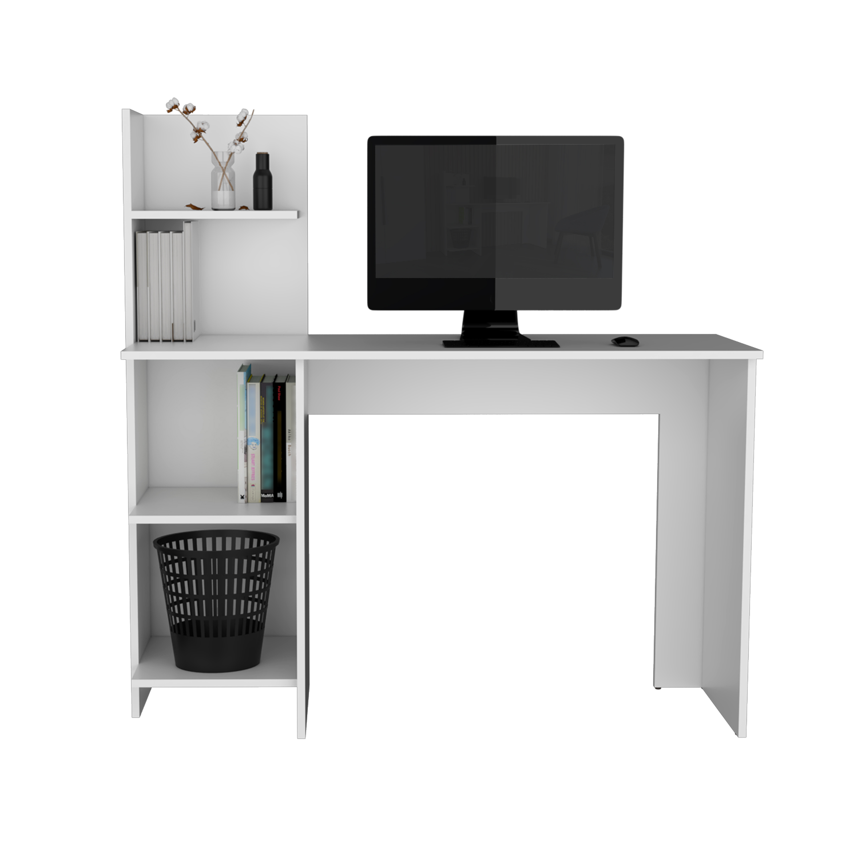 Writing Desk, Four Shelves, White