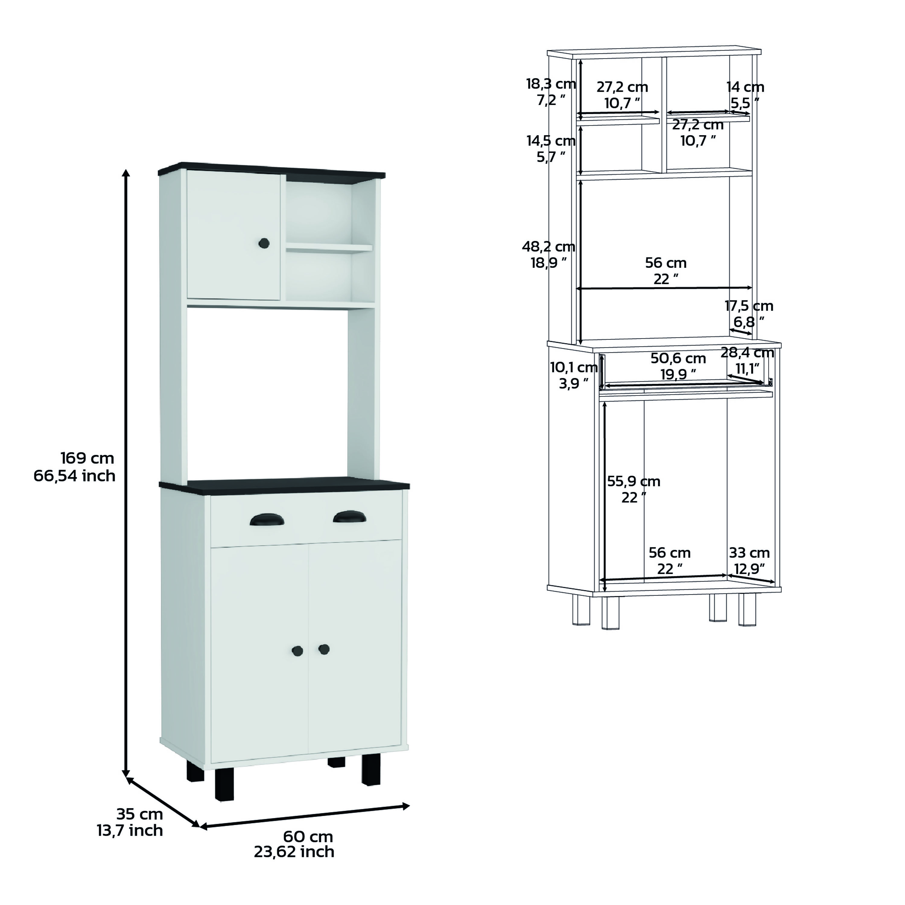 DEPOT E-SHOP Waco 67" H Kitchen Pantry with Two Cabinets, Two Open Shelves, and One Drawer,White/Black