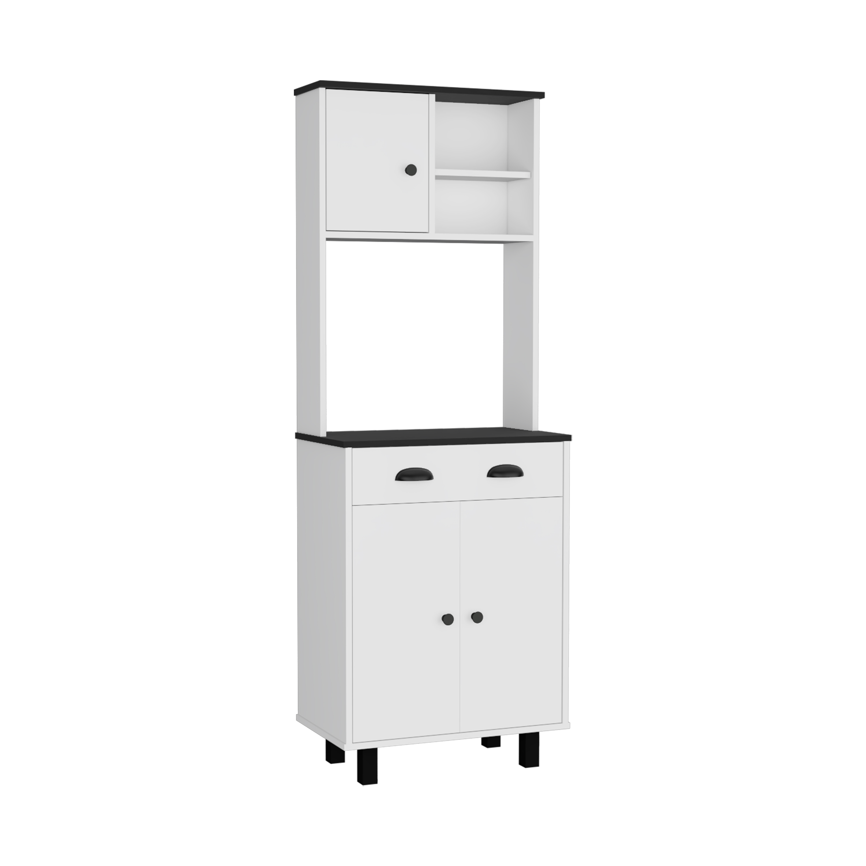 DEPOT E-SHOP Waco 67" H Kitchen Pantry with Two Cabinets, Two Open Shelves, and One Drawer,White/Black