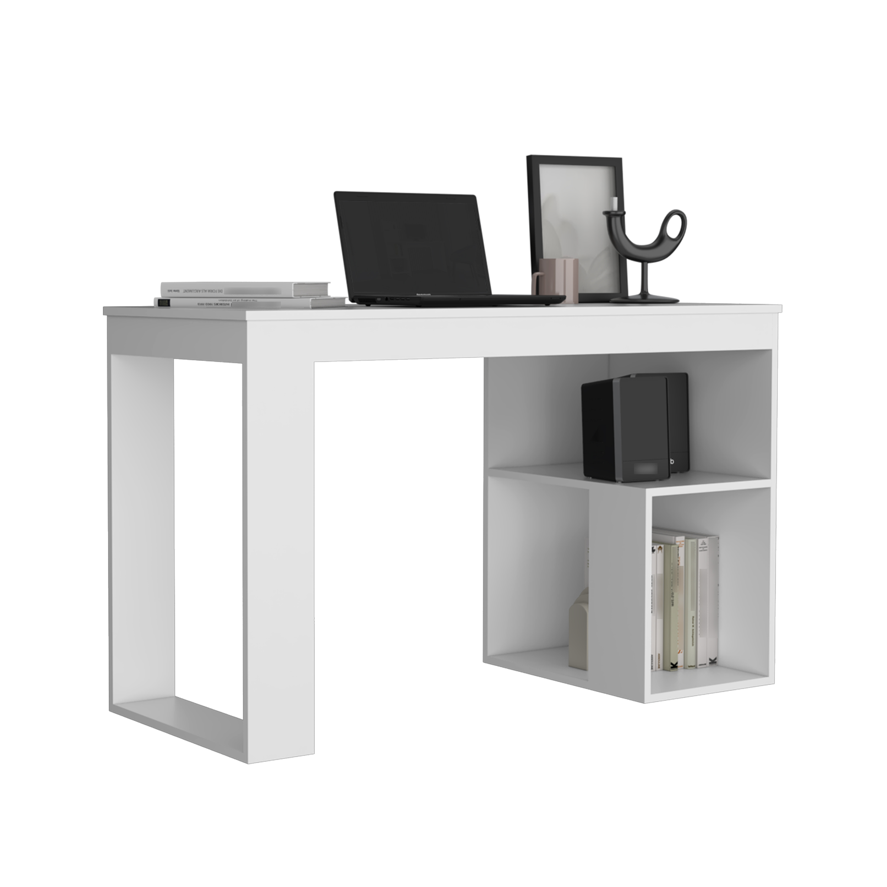 DEPOT E-SHOP Firenze Writing Desk, Two Shelves, White