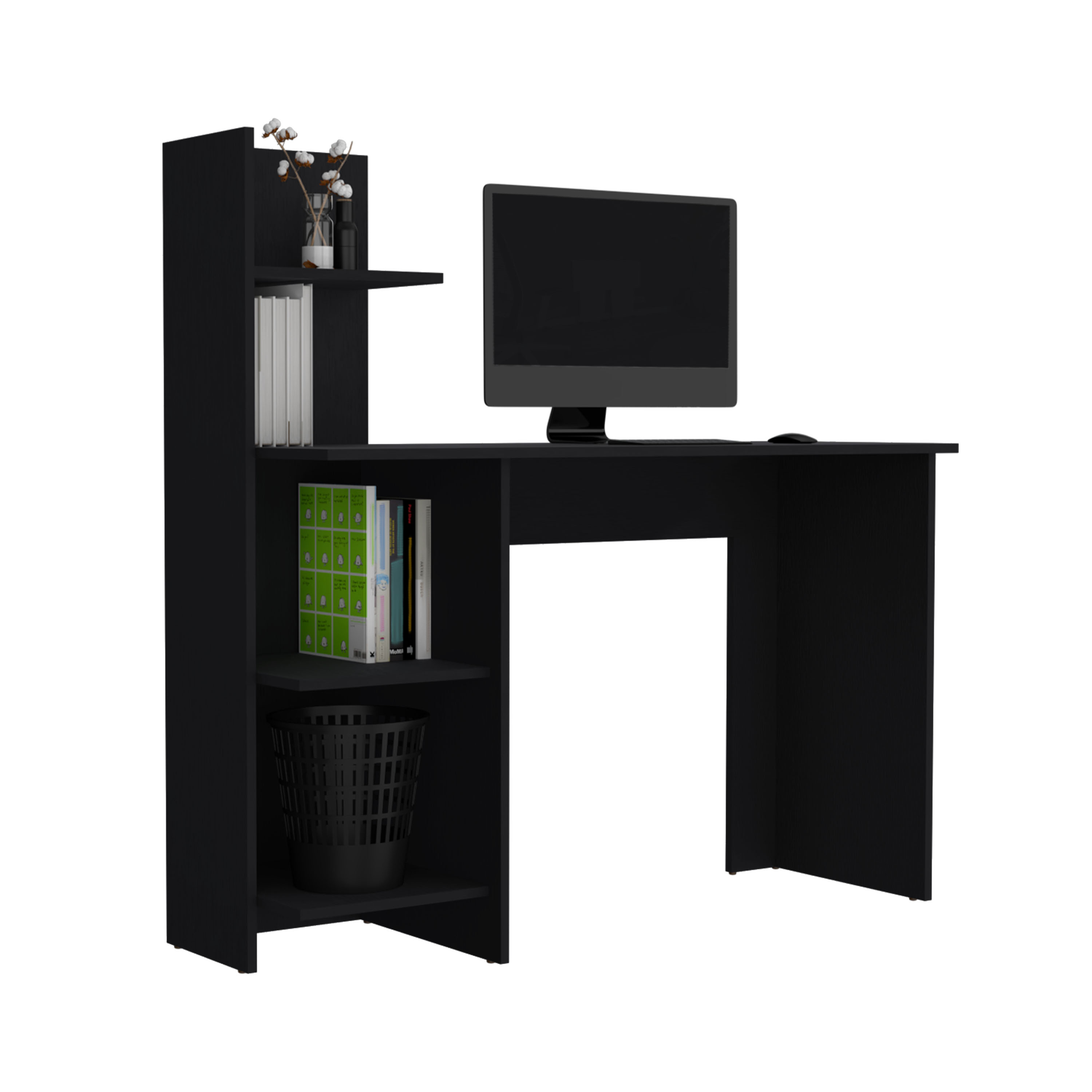 DEPOT E-SHOP Toronto 120 Writing Desk, Four Shelves, Black