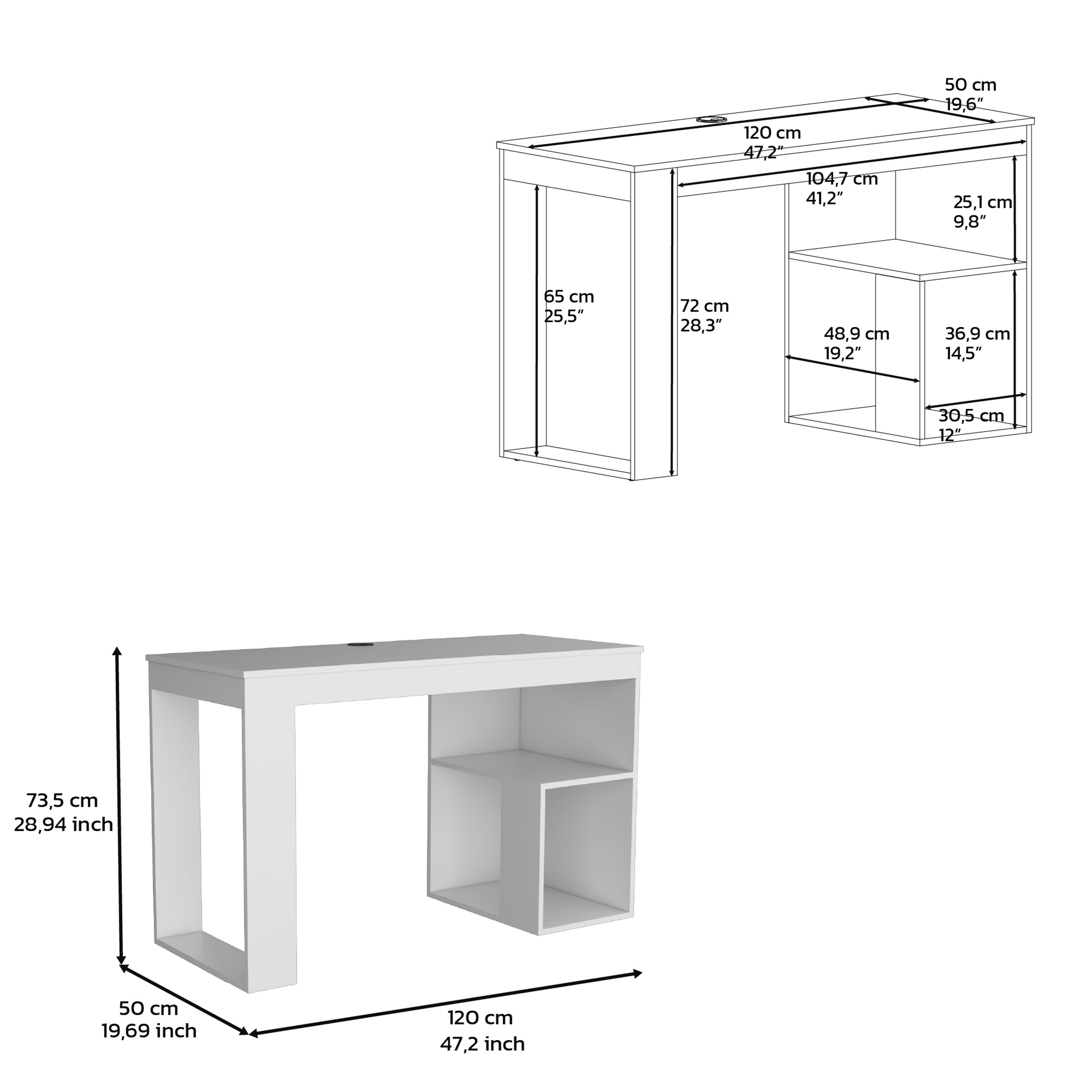 DEPOT E-SHOP Firenze Writing Desk, Two Shelves, White