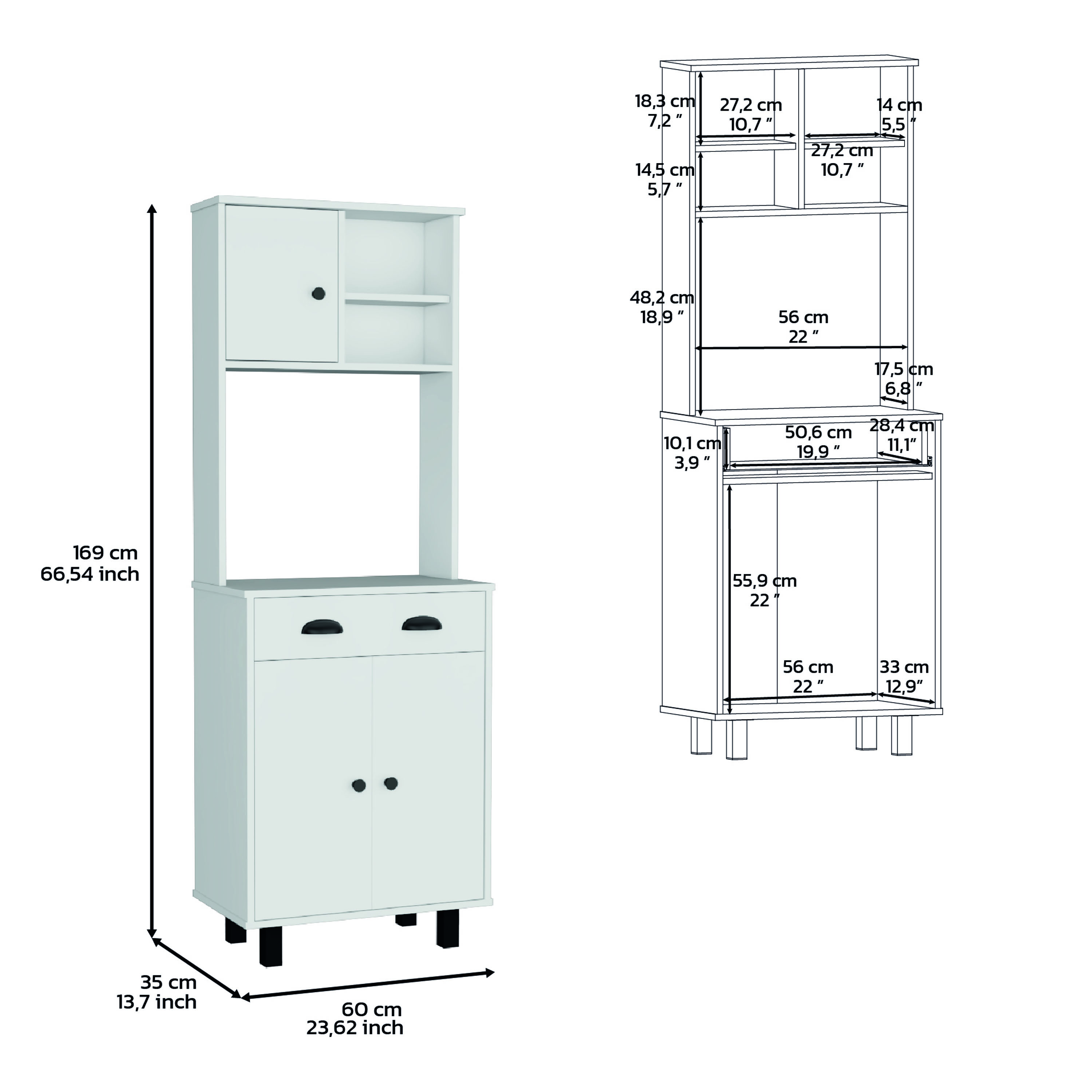 DEPOT E-SHOP Waco 67" H Kitchen Pantry with Two Cabinets, Two Open Shelves, and One Drawer,White