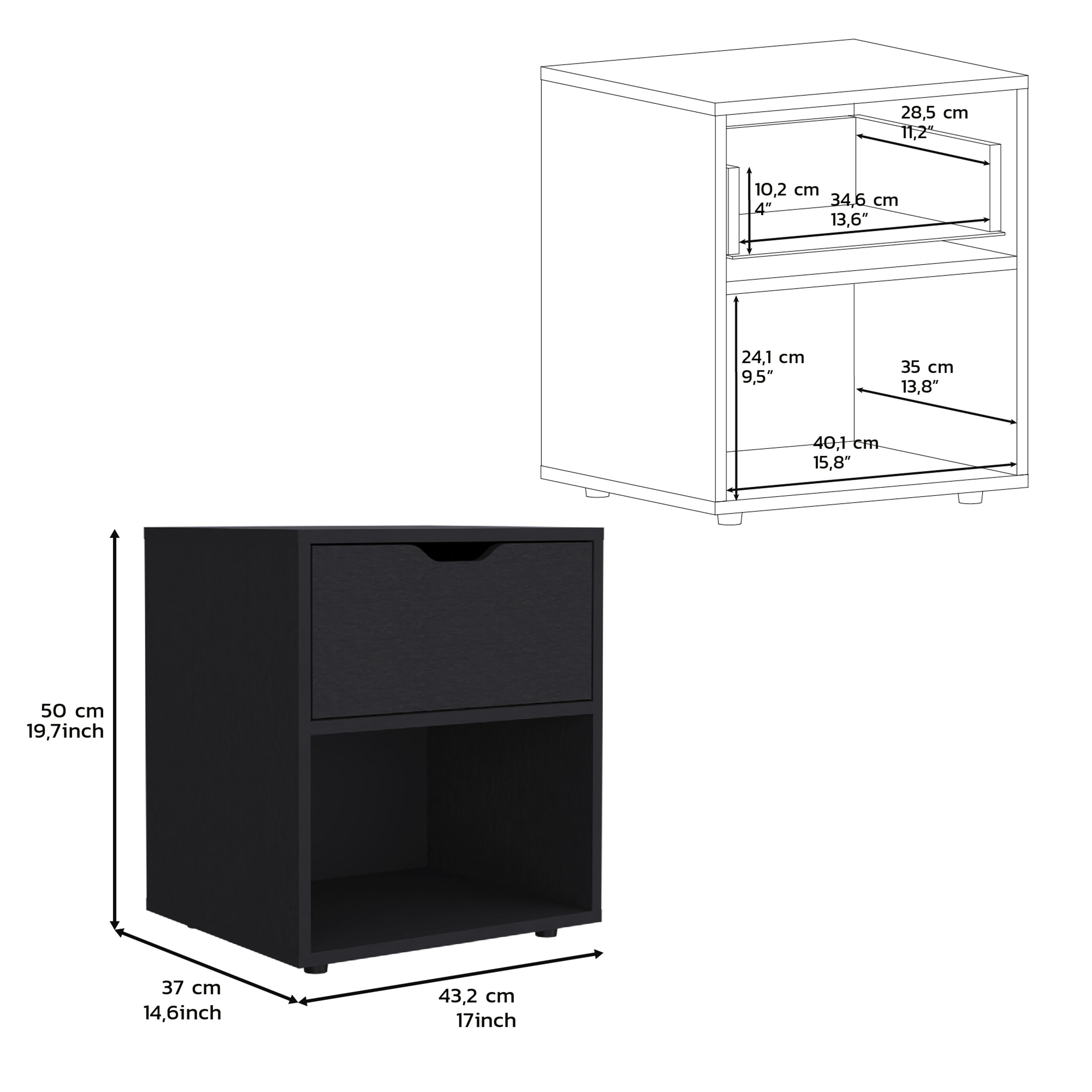 Table de chevet de 19,7"H avec une étagère ouverte,Noir