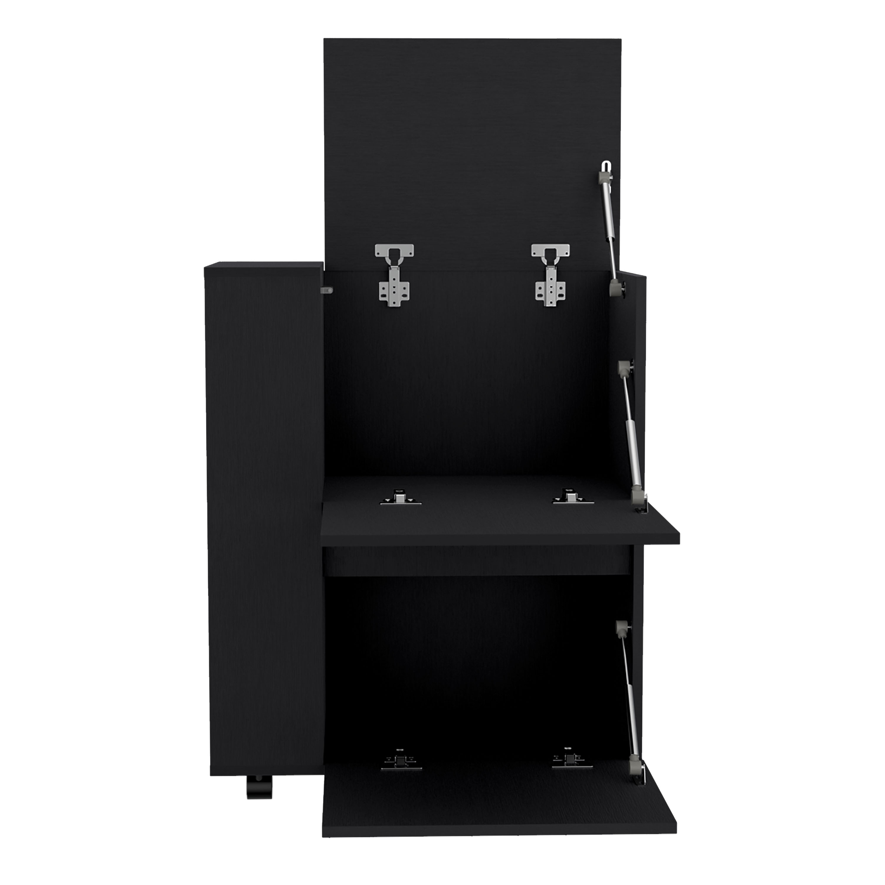 Bar Cart Two Pull-Down Door Cabinets and Two Open Shelves,Black