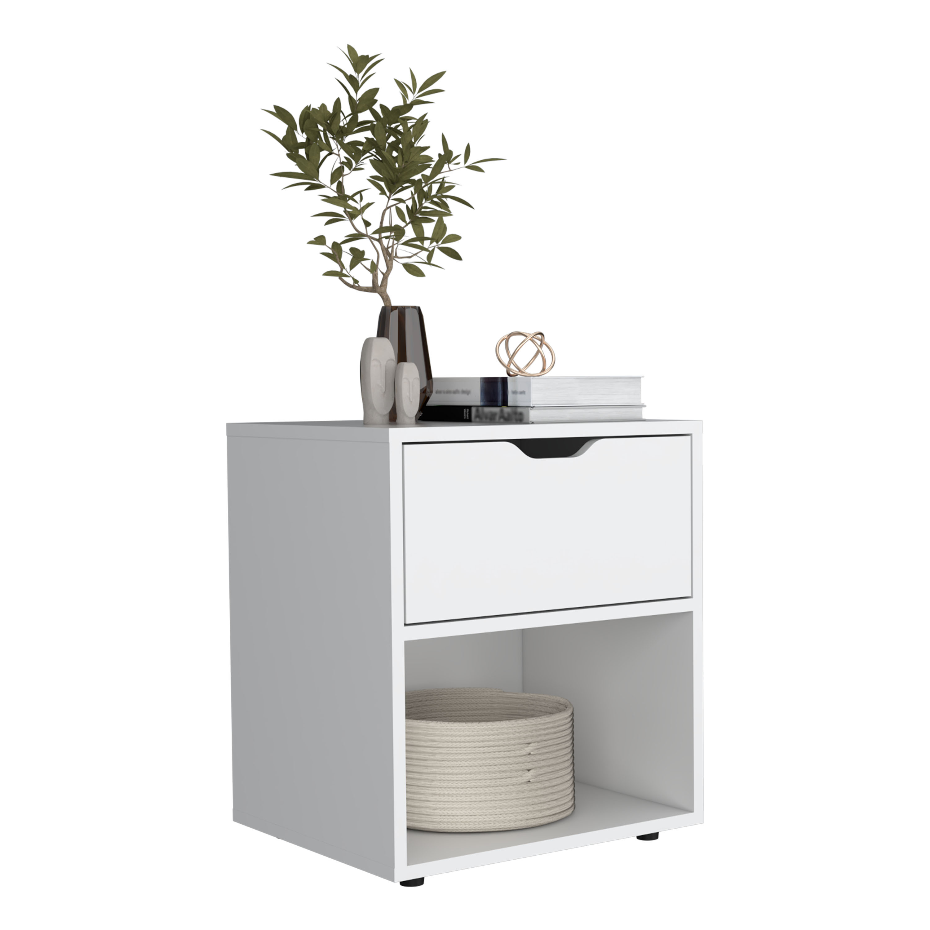 DEPOT E-SHOP Adak 19.7" H Nightstand End Table with Open Shelf,White