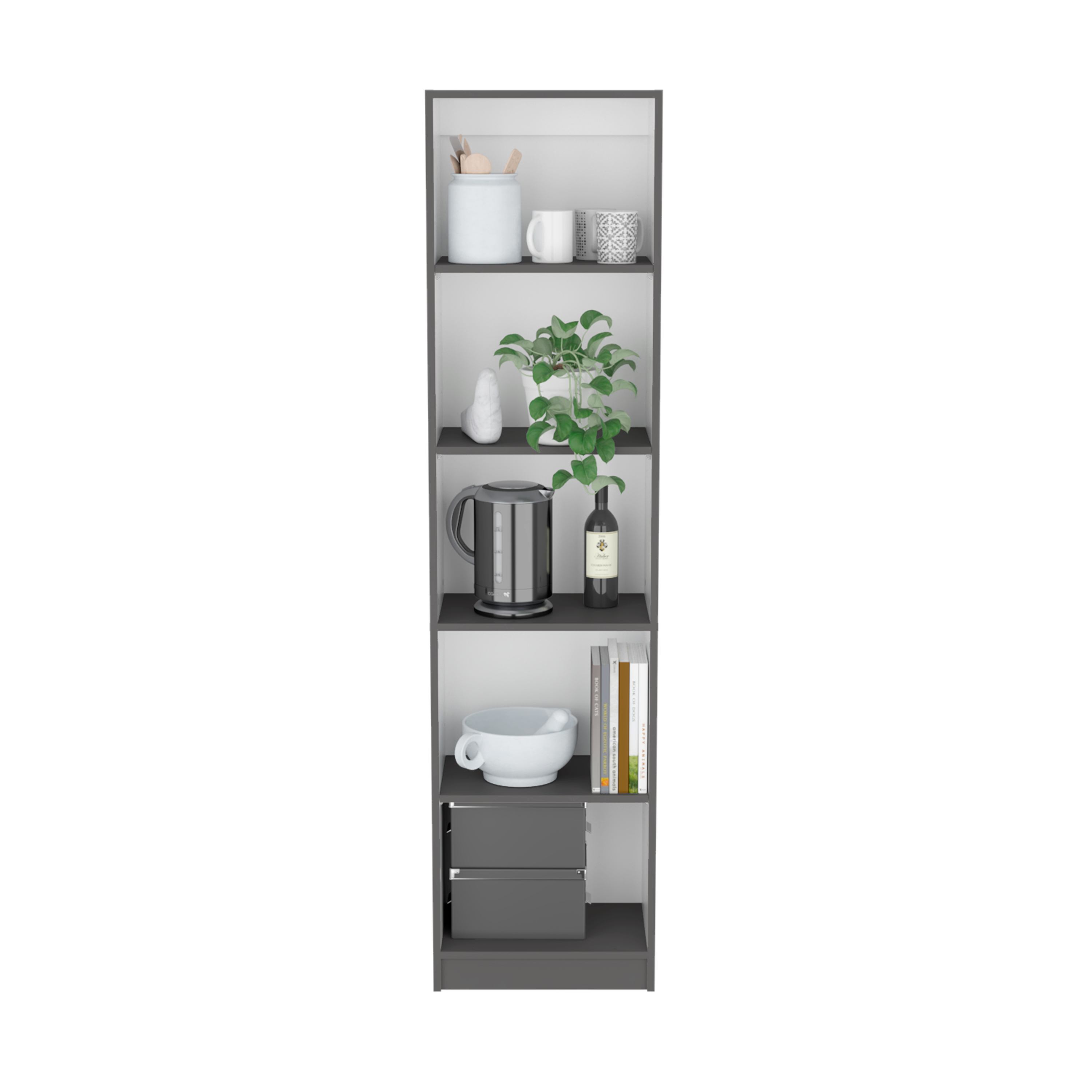 DEPOT E-SHOP Vinton XS Bookcase Compact Bookshelf with Multiple Shelves, Matt Gray / White